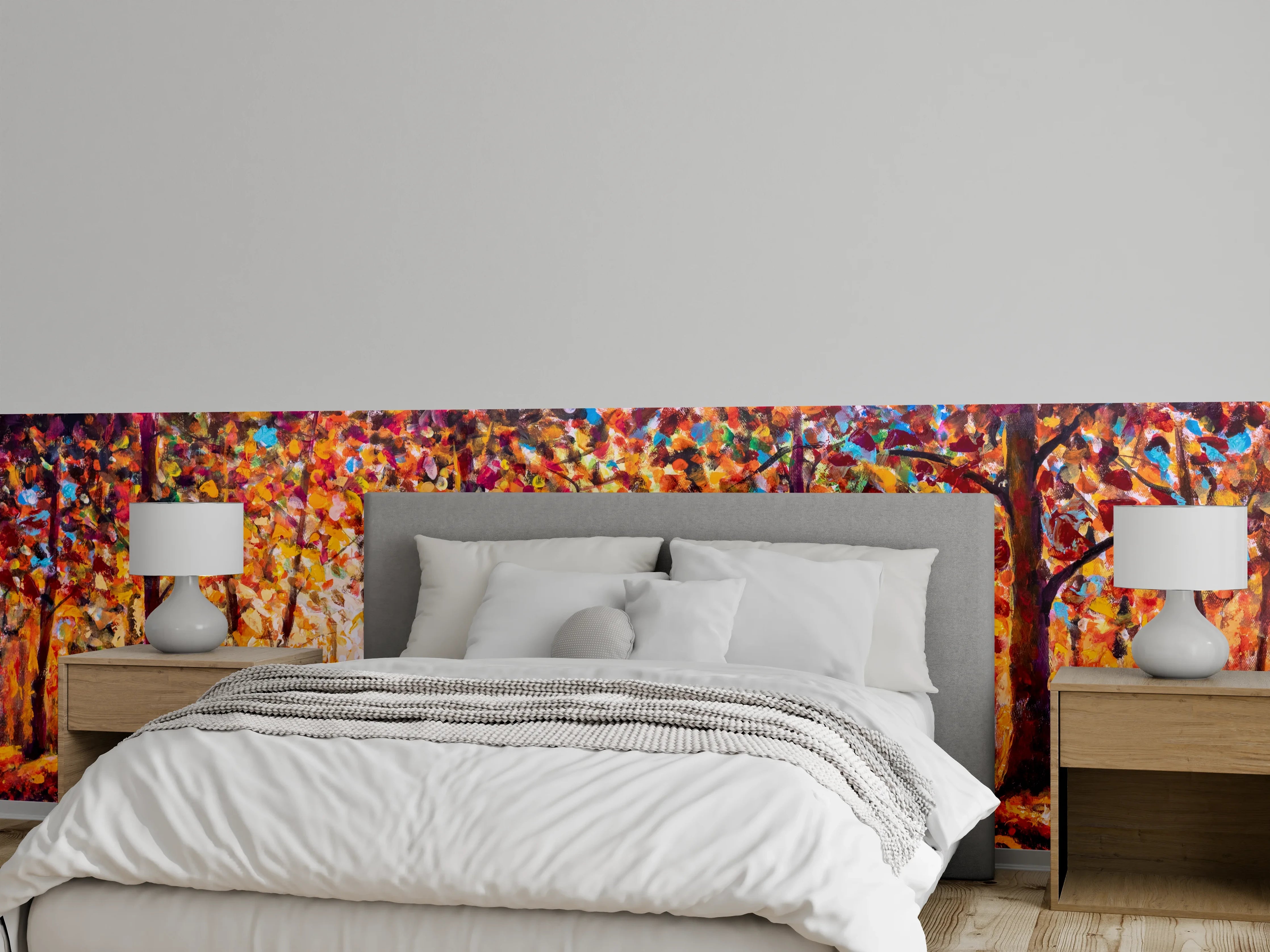 Wandverkleidung Schlafzimmer - Herbstlicher Wald Sonnenstrahlen Malerei