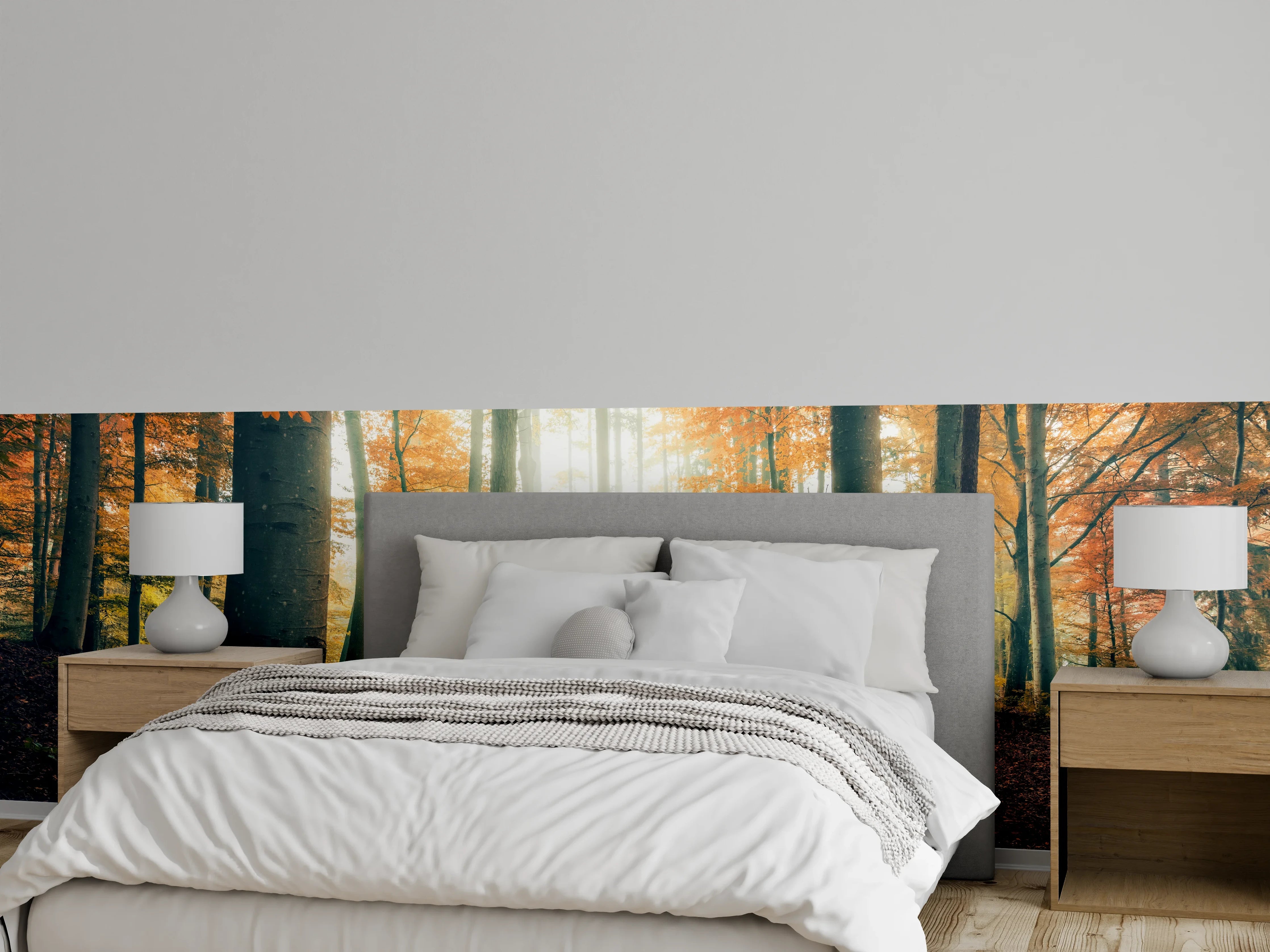 Wandverkleidung Schlafzimmer - Herbstlicher Wald im Sonnenlicht