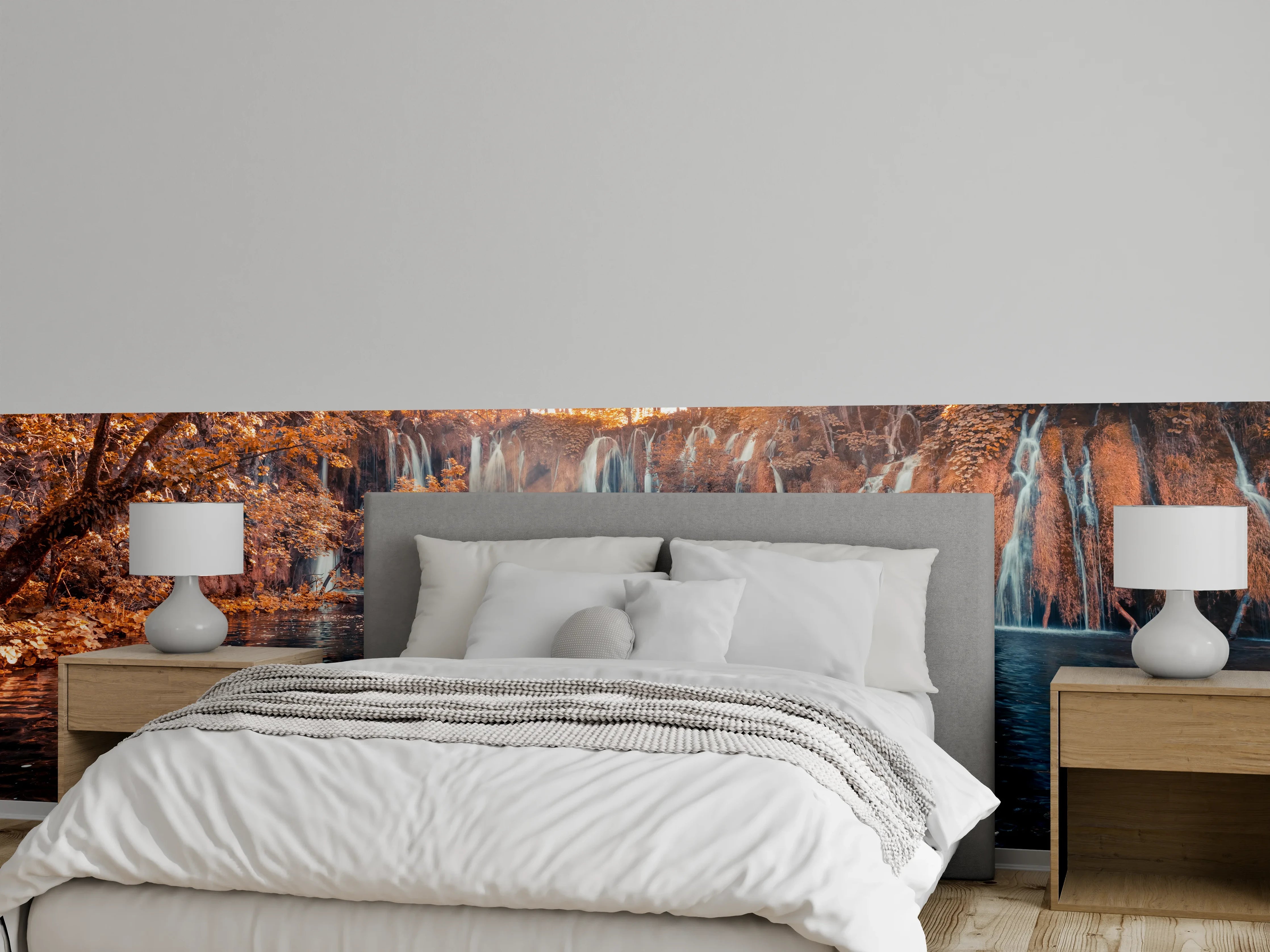 Wandverkleidung Schlafzimmer - Herbstlicher Wasserfall – Magische Naturidylle