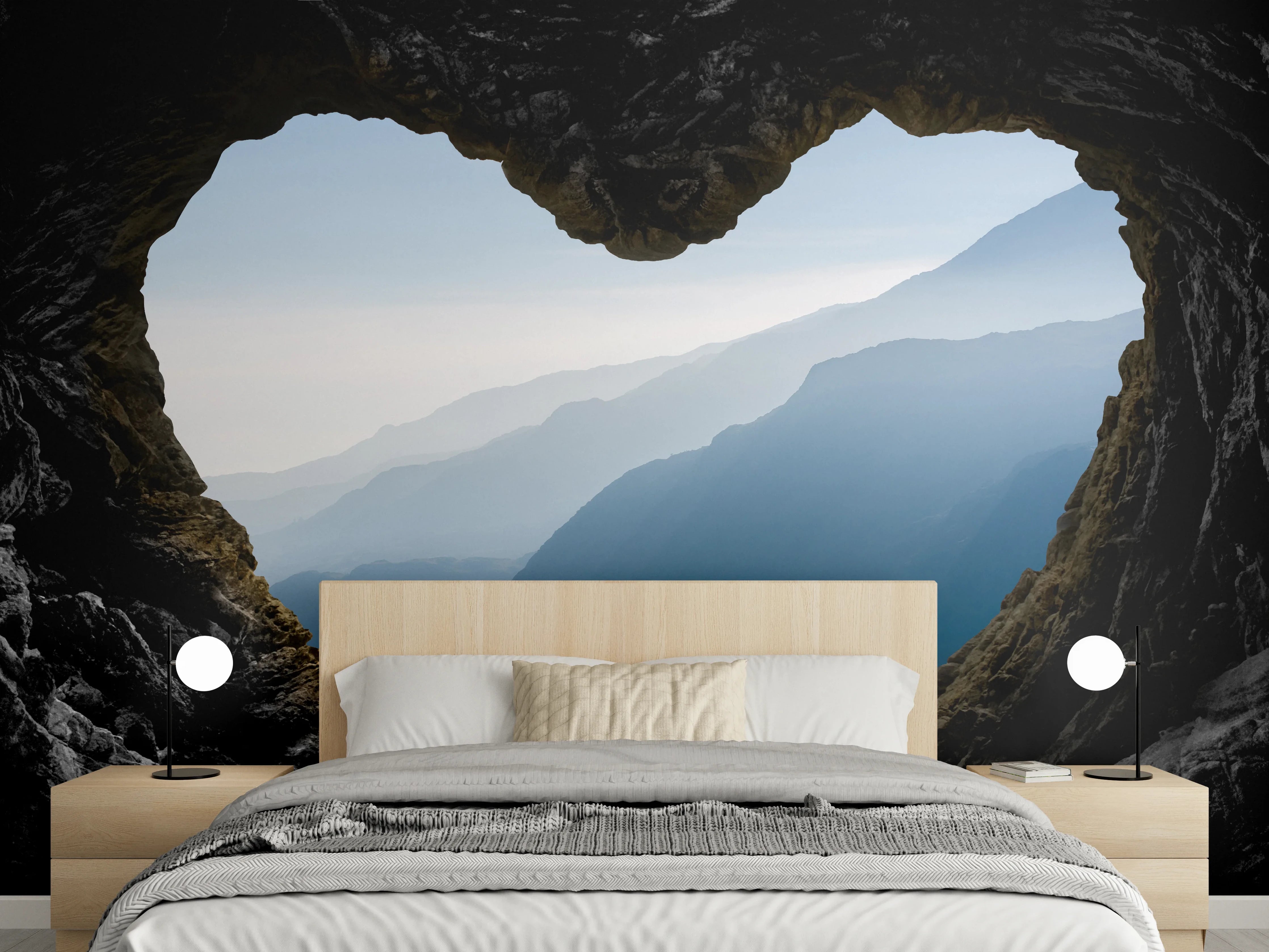 Wandverkleidung Schlafzimmer - Herzförmige Höhle mit Alpenblick