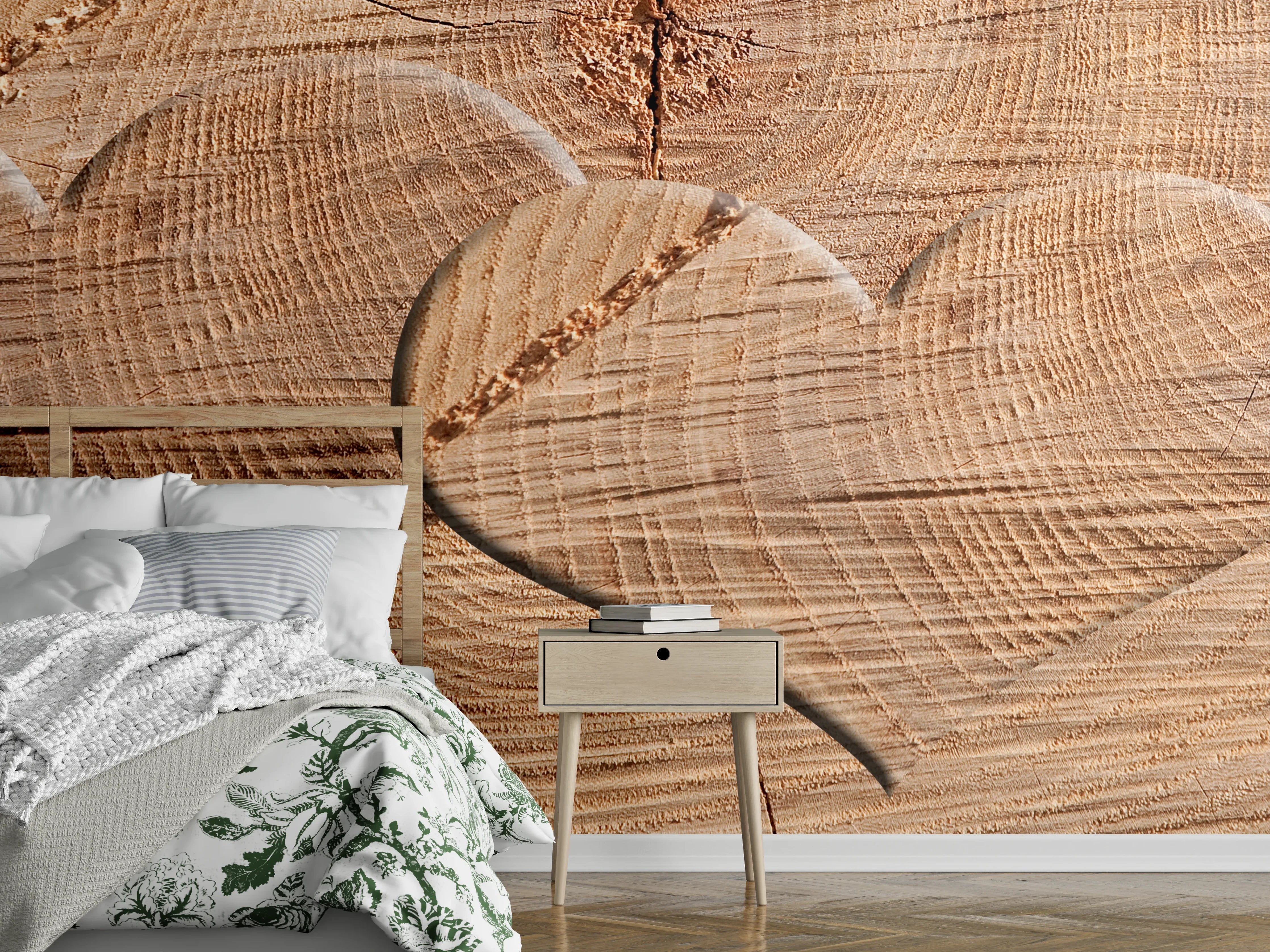 Wandverkleidung Schlafzimmer - Herzgravur Holzoptik: Natürliche Wanddekoration