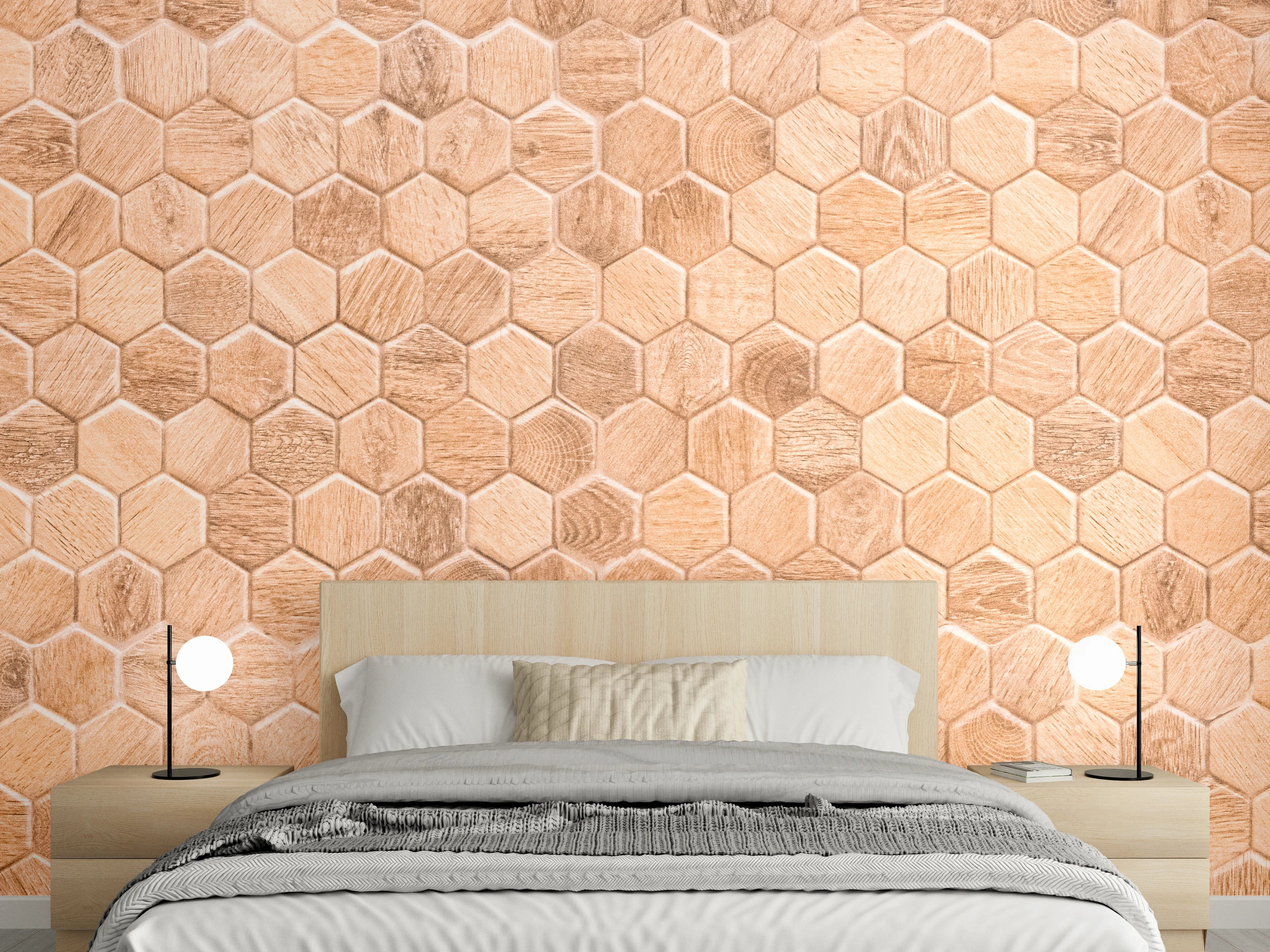 Wandverkleidung Schlafzimmer - Hexagon Holz Wabenmuster