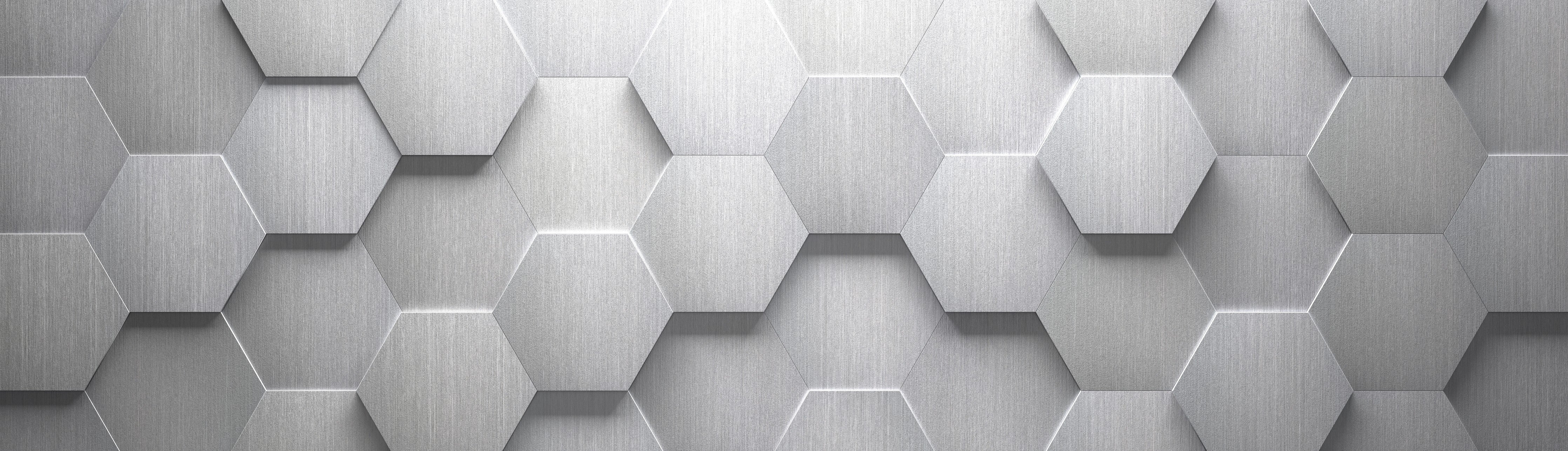 Wandverkleidung Schlafzimmer-Hexagon Metallstruktur Grau-Weiß