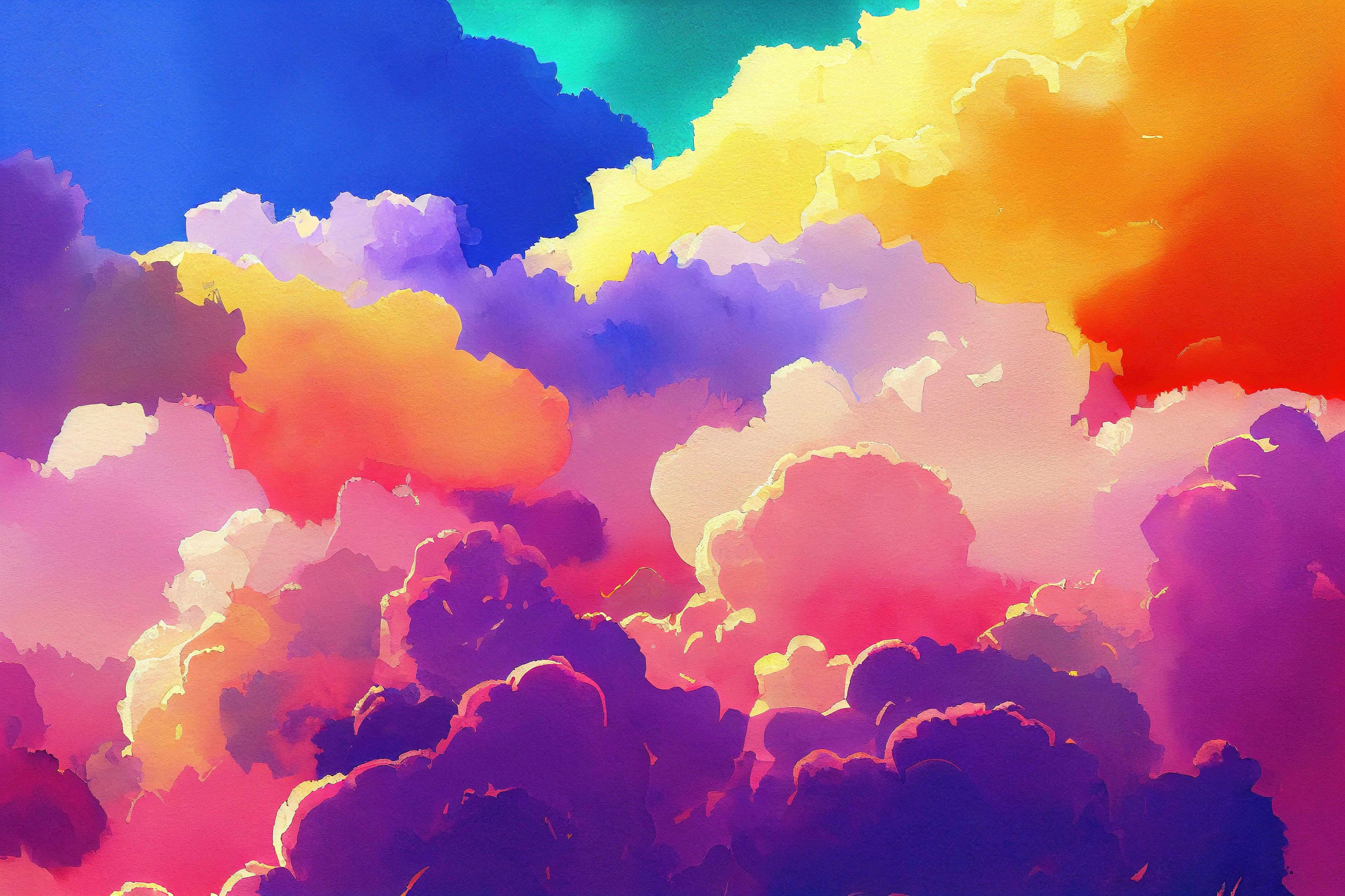 Wandverkleidung Schlafzimmer-Himmel mit Wolken. Aquarell Illustration von farbigen Wolken.