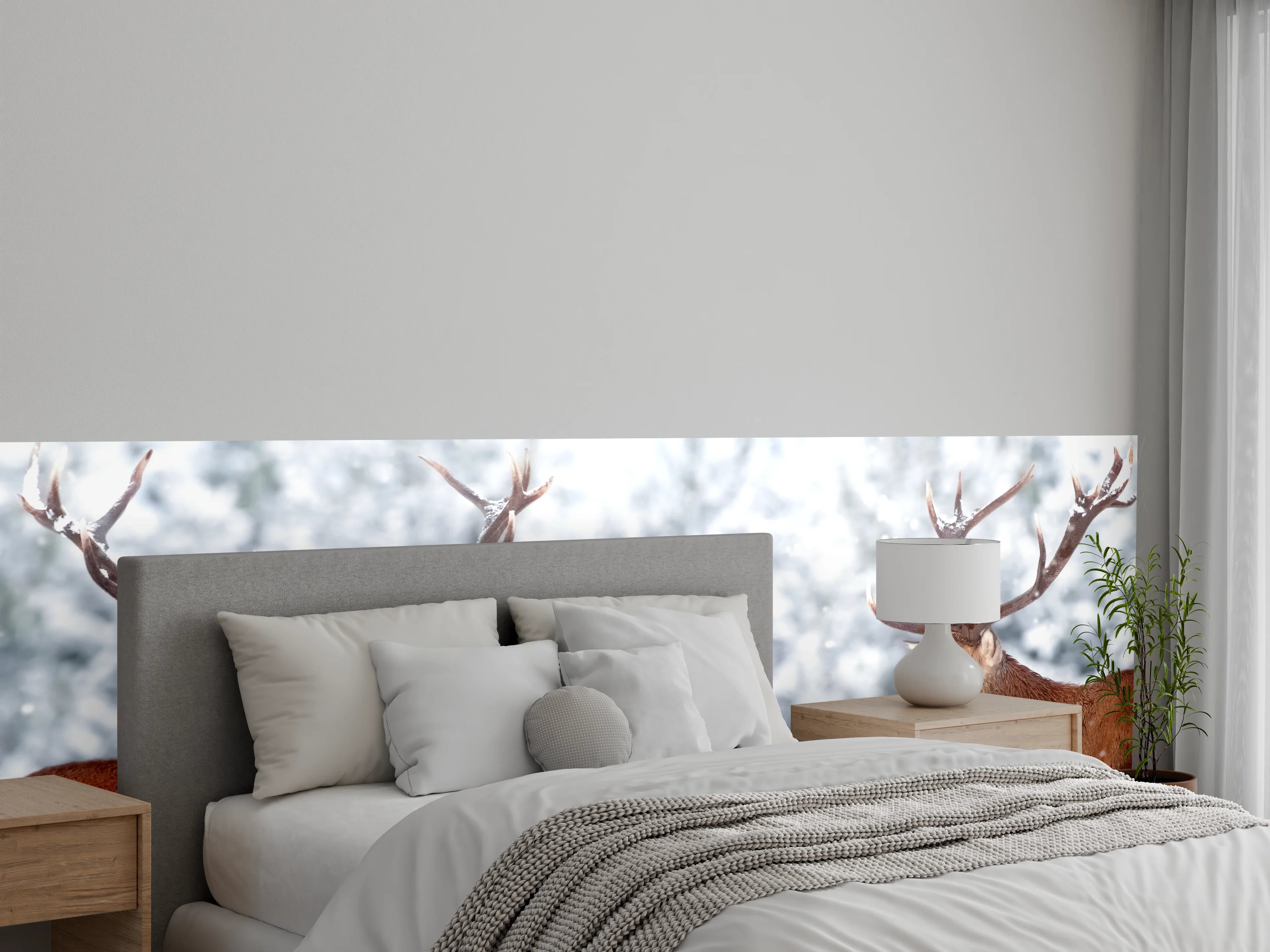 Wandverkleidung Schlafzimmer - Hirsch-Paar im Winterwald