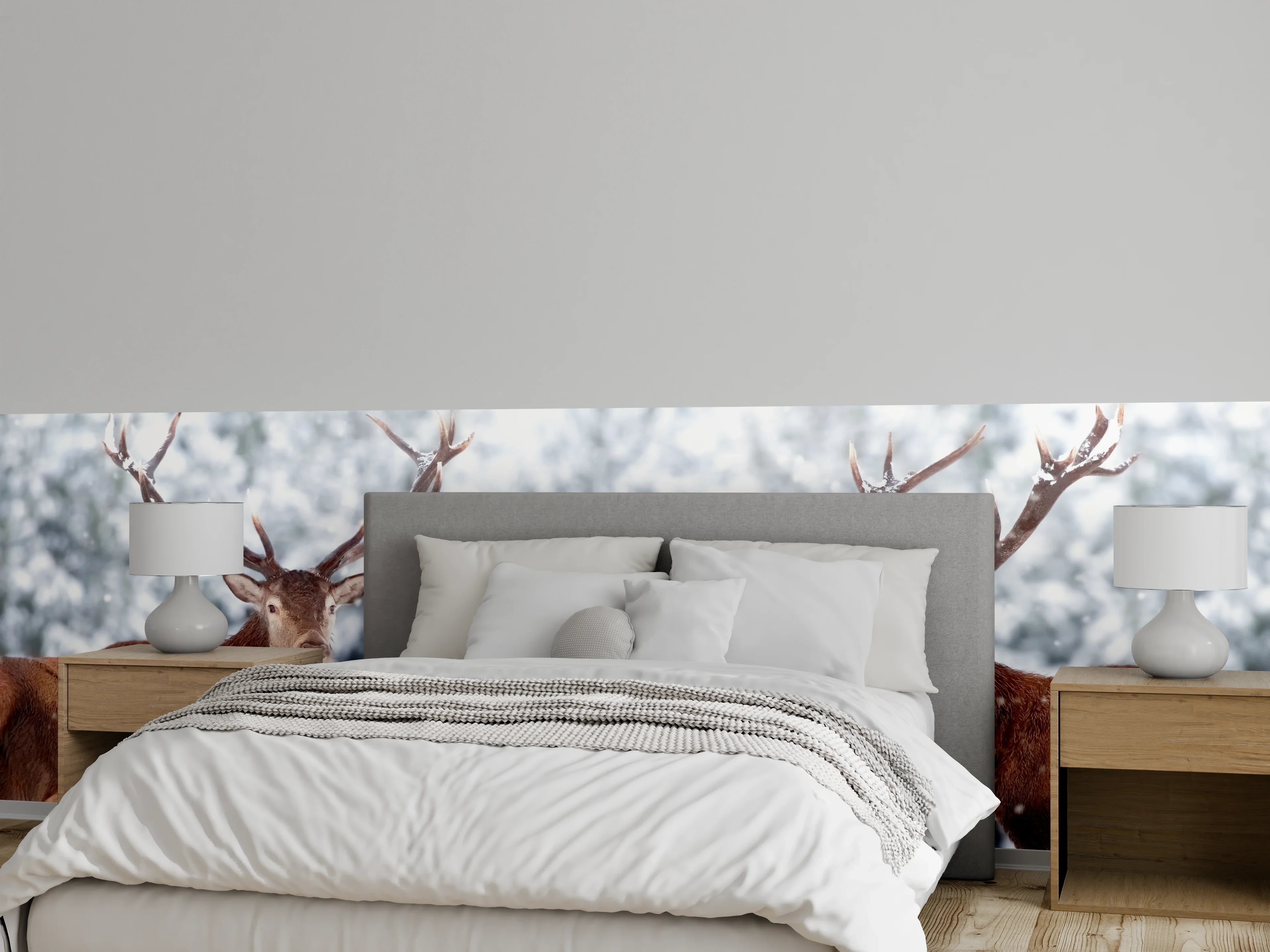 Wandverkleidung Schlafzimmer - Hirsch-Paar im Winterwald