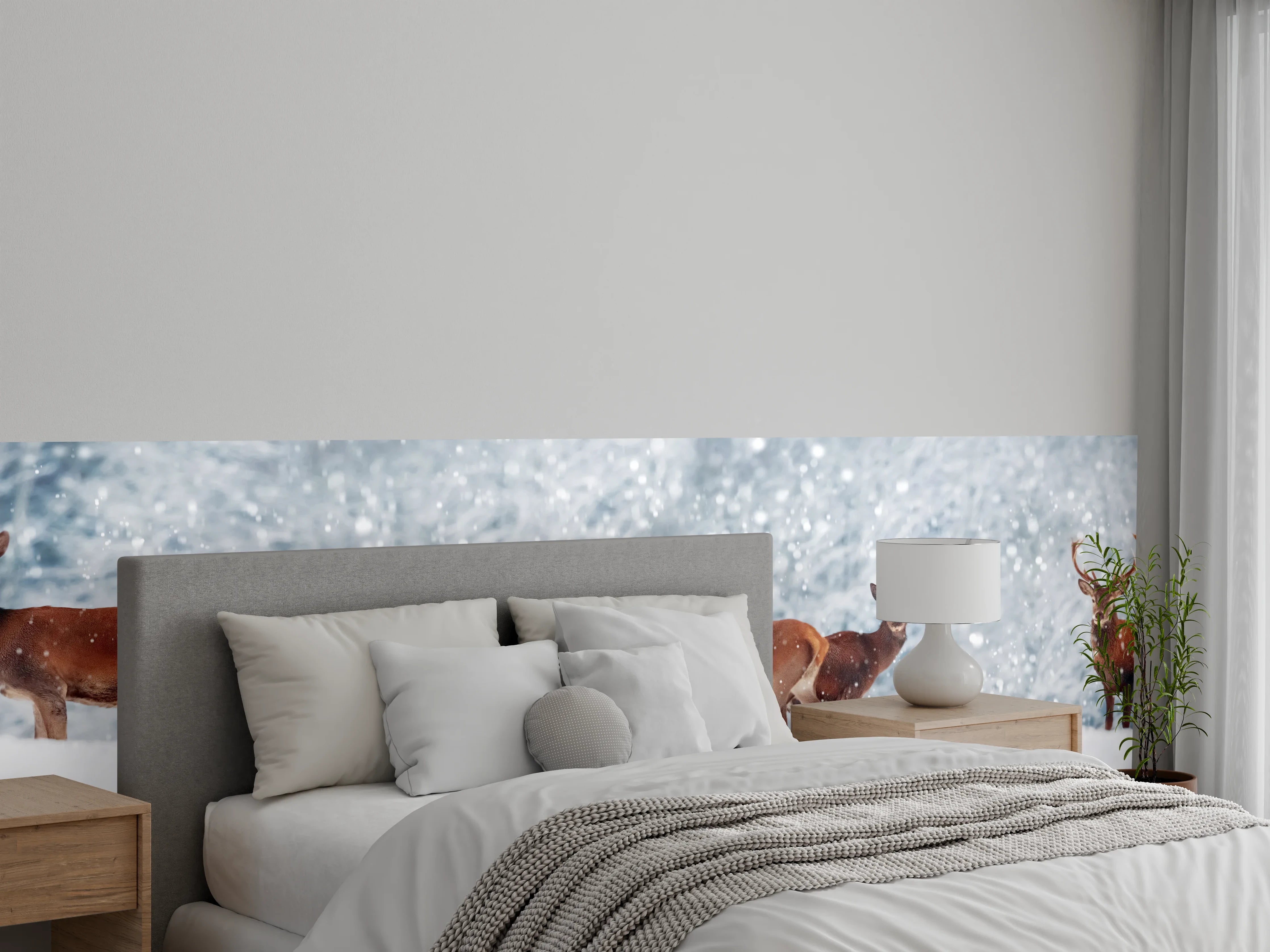 Wandverkleidung Schlafzimmer - Hirsche im weißen Winterpanorama
