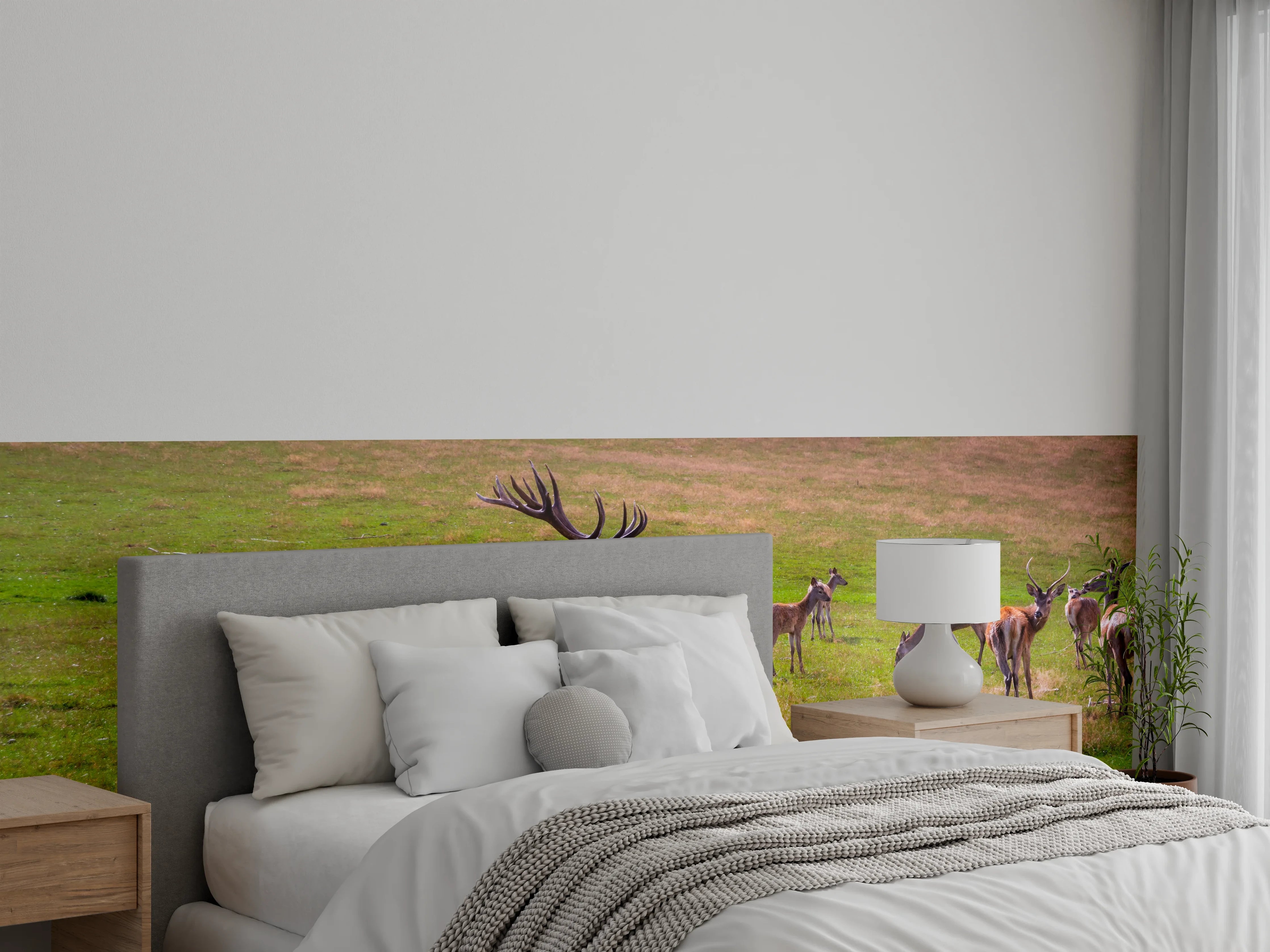 Wandverkleidung Schlafzimmer - Hirschrudel auf grüner Wiese