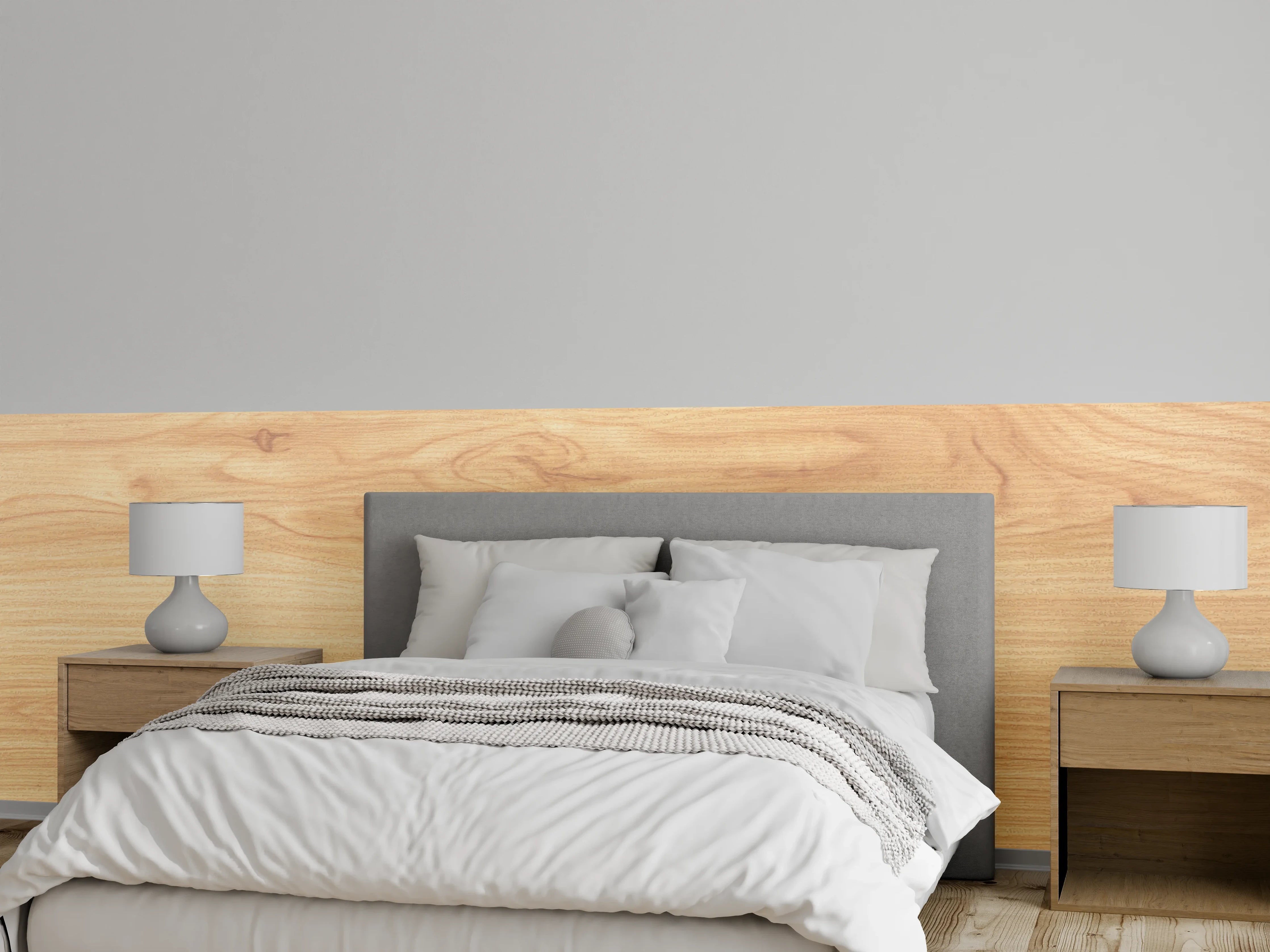 Wandverkleidung Schlafzimmer - Hochwertige Holzoptik in warmen Tönen