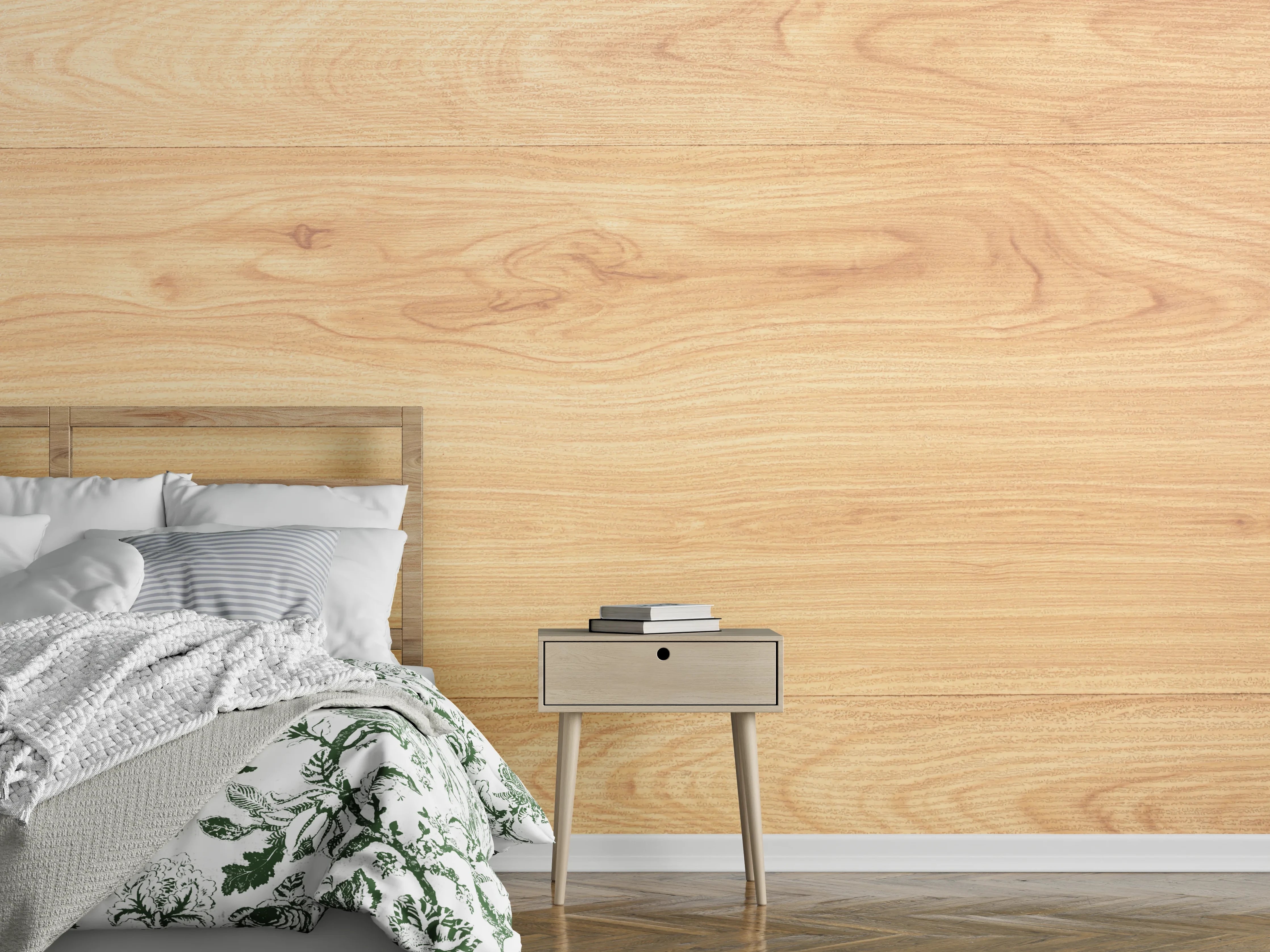 Wandverkleidung Schlafzimmer - Hochwertige Holzoptik in warmen Tönen