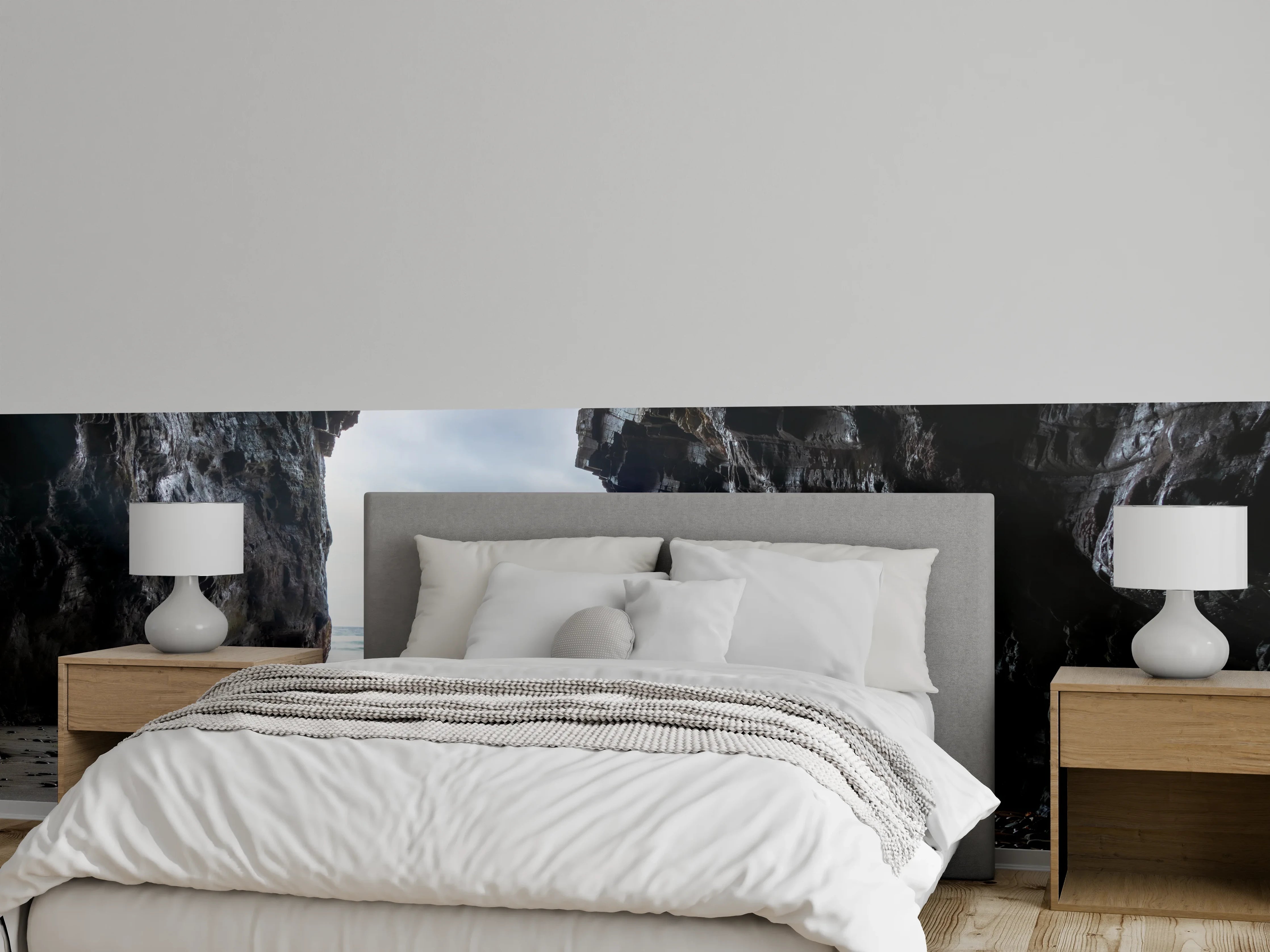 Wandverkleidung Schlafzimmer - Höhlenblick am Meer – Felsengrotte Fototapete