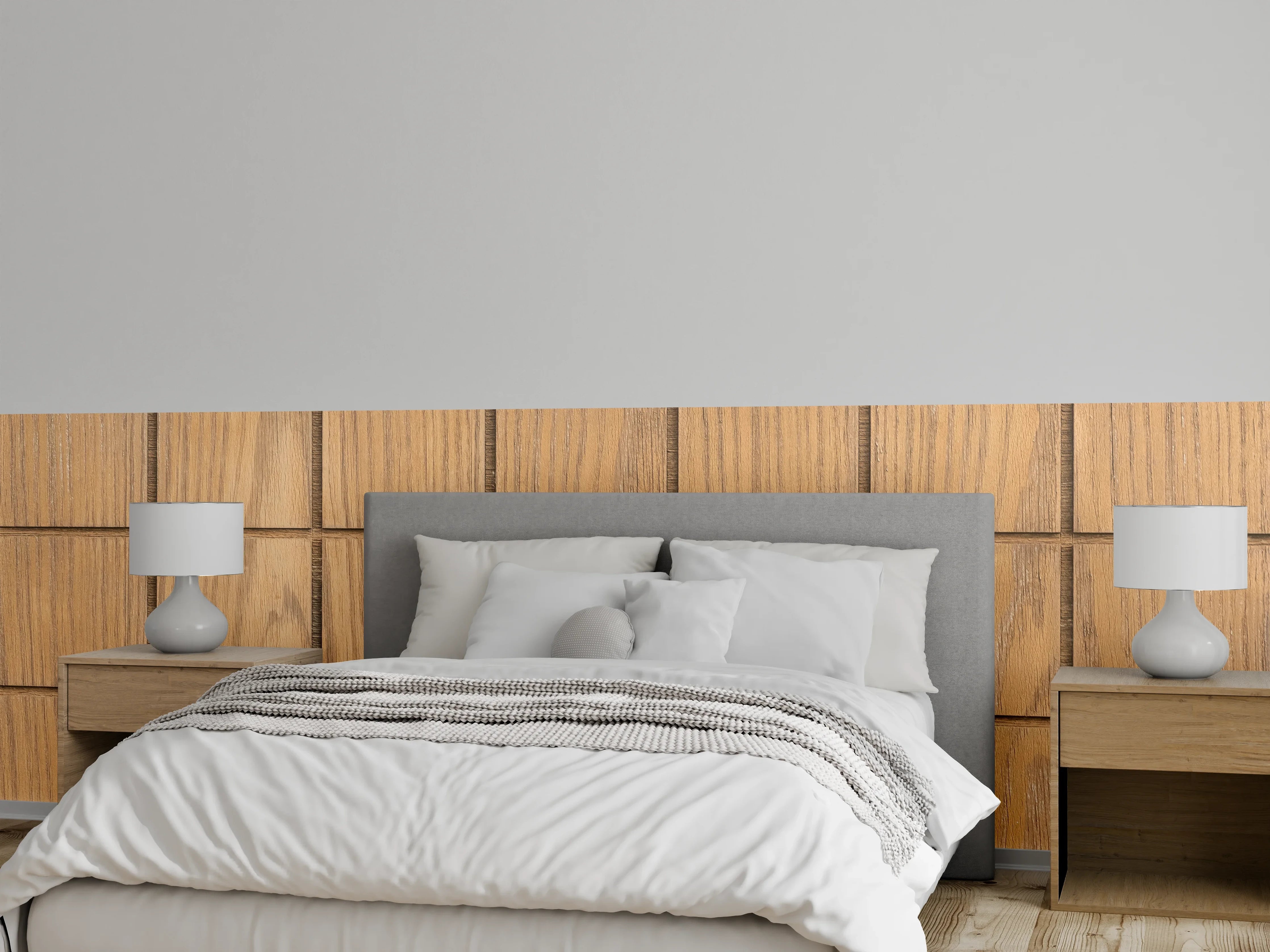 Wandverkleidung Schlafzimmer - Hölzerne Fliesen in warmem Dekor