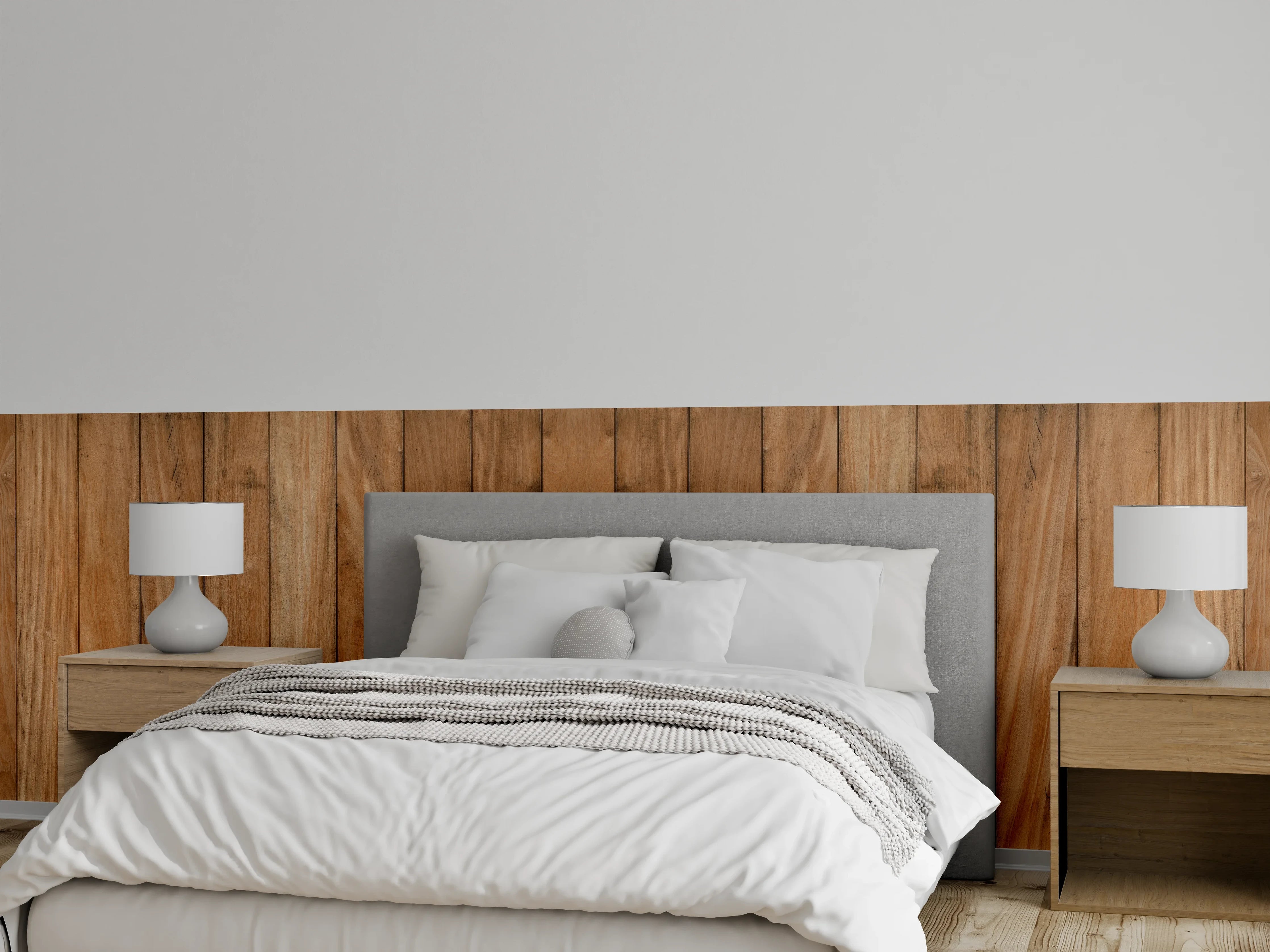 Wandverkleidung Schlafzimmer - Hölzerne Wandpaneele in warmem Braunton