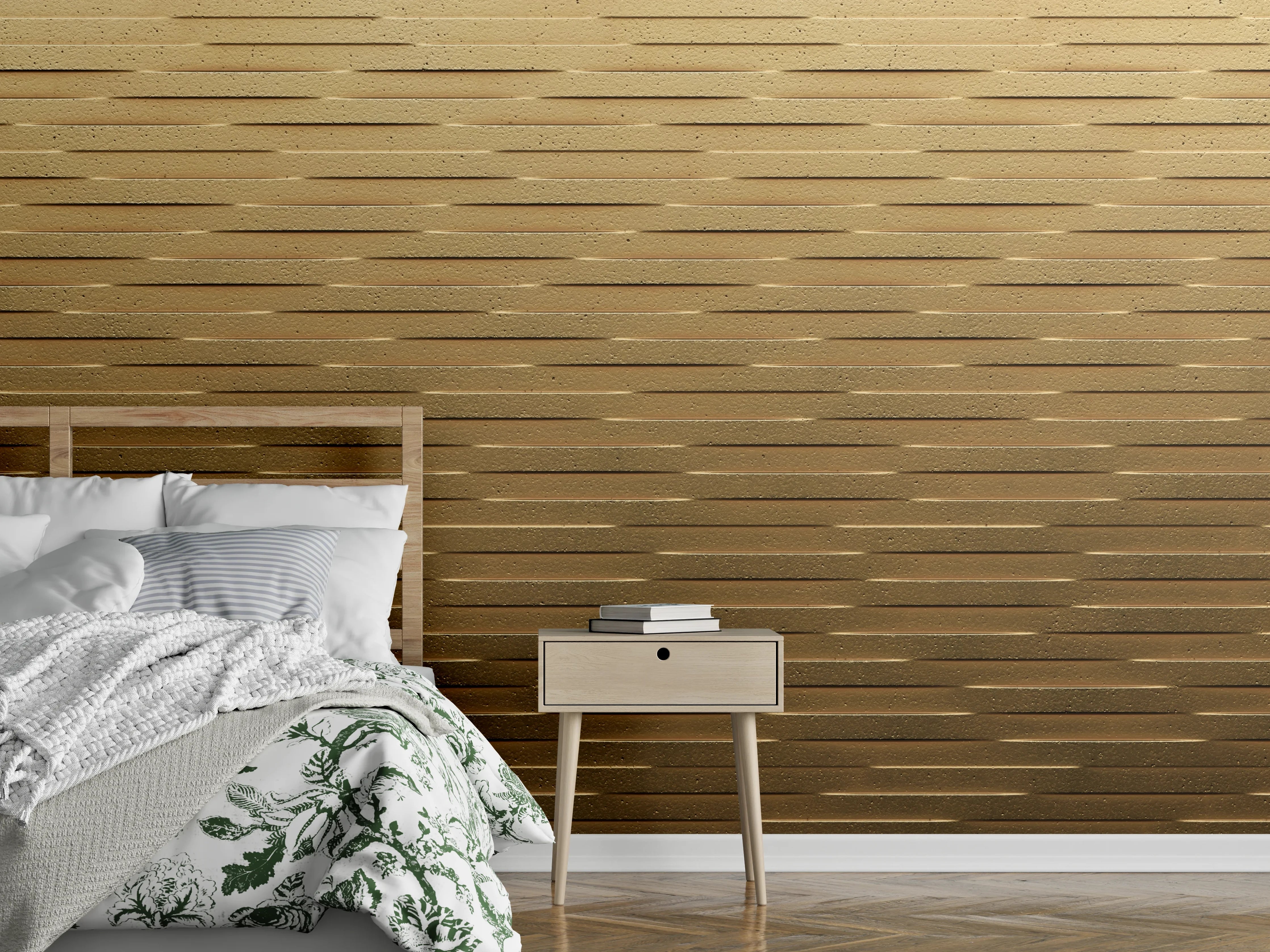 Wandverkleidung Schlafzimmer - Holz-Relief Wandmuster Braun Optik