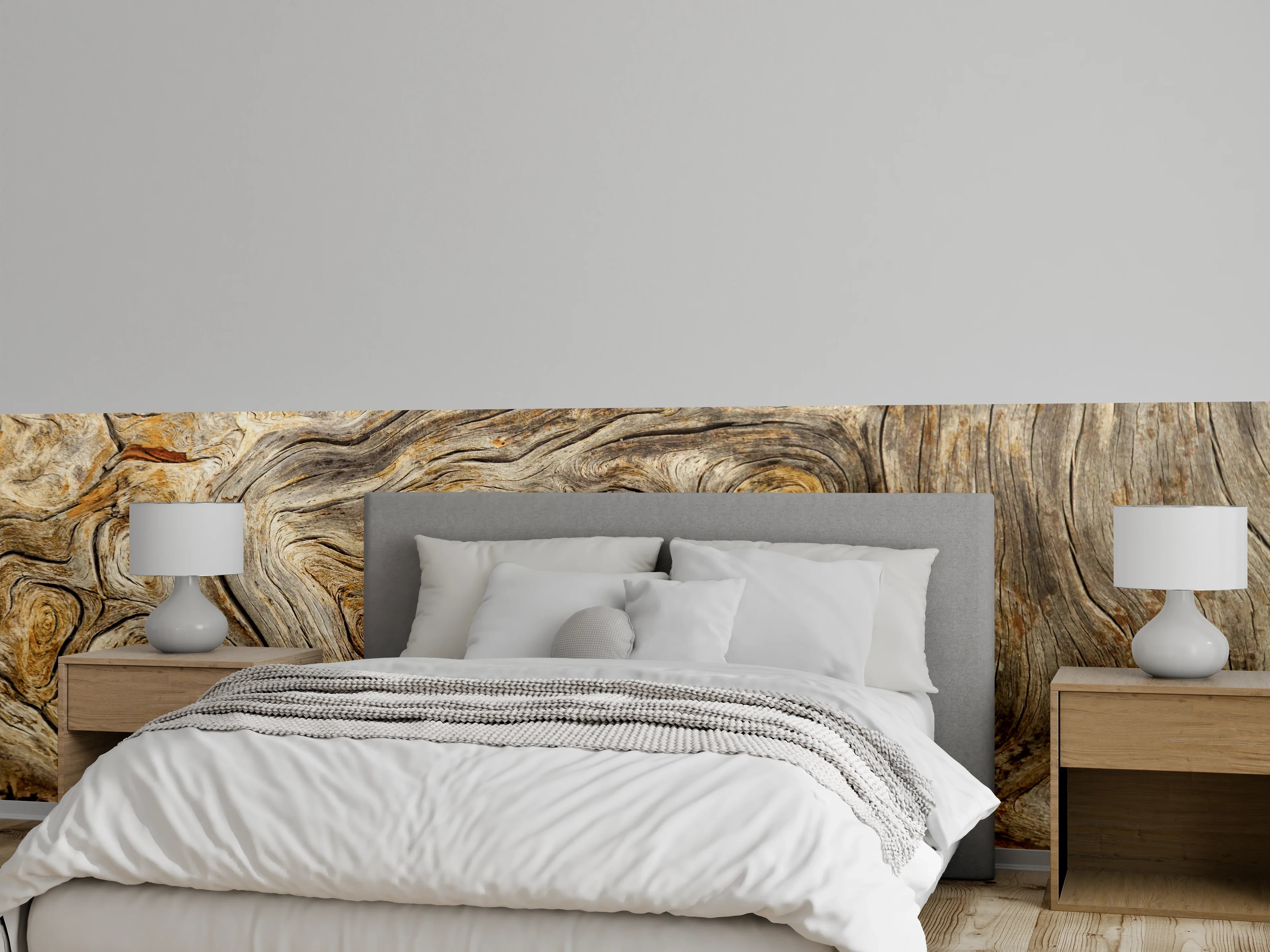 Wandverkleidung Schlafzimmer - Holzmaserung Natur Braun Beige Grau
