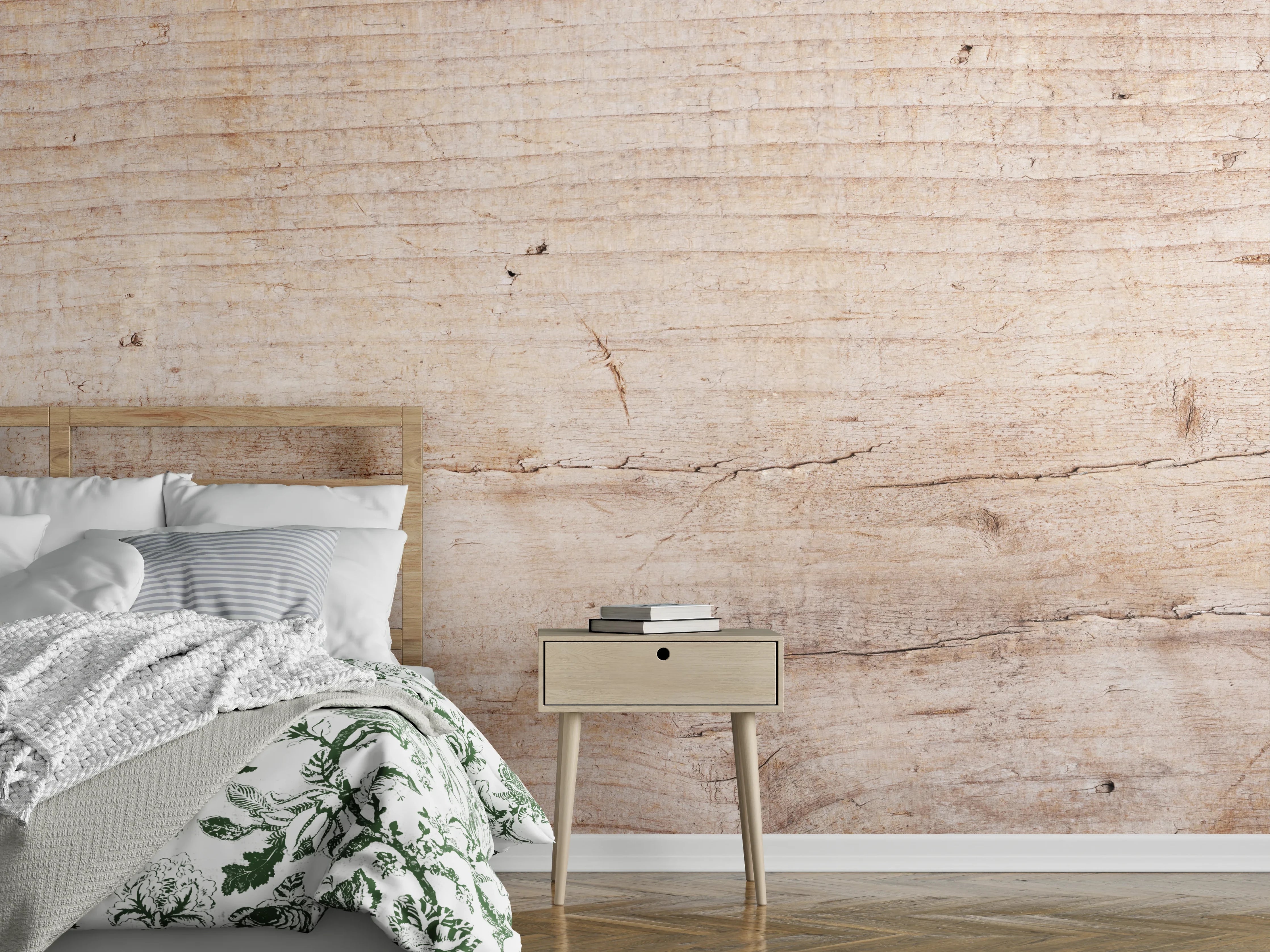 Wandverkleidung Schlafzimmer - Holzoptik in natürlicher Farbgestaltung