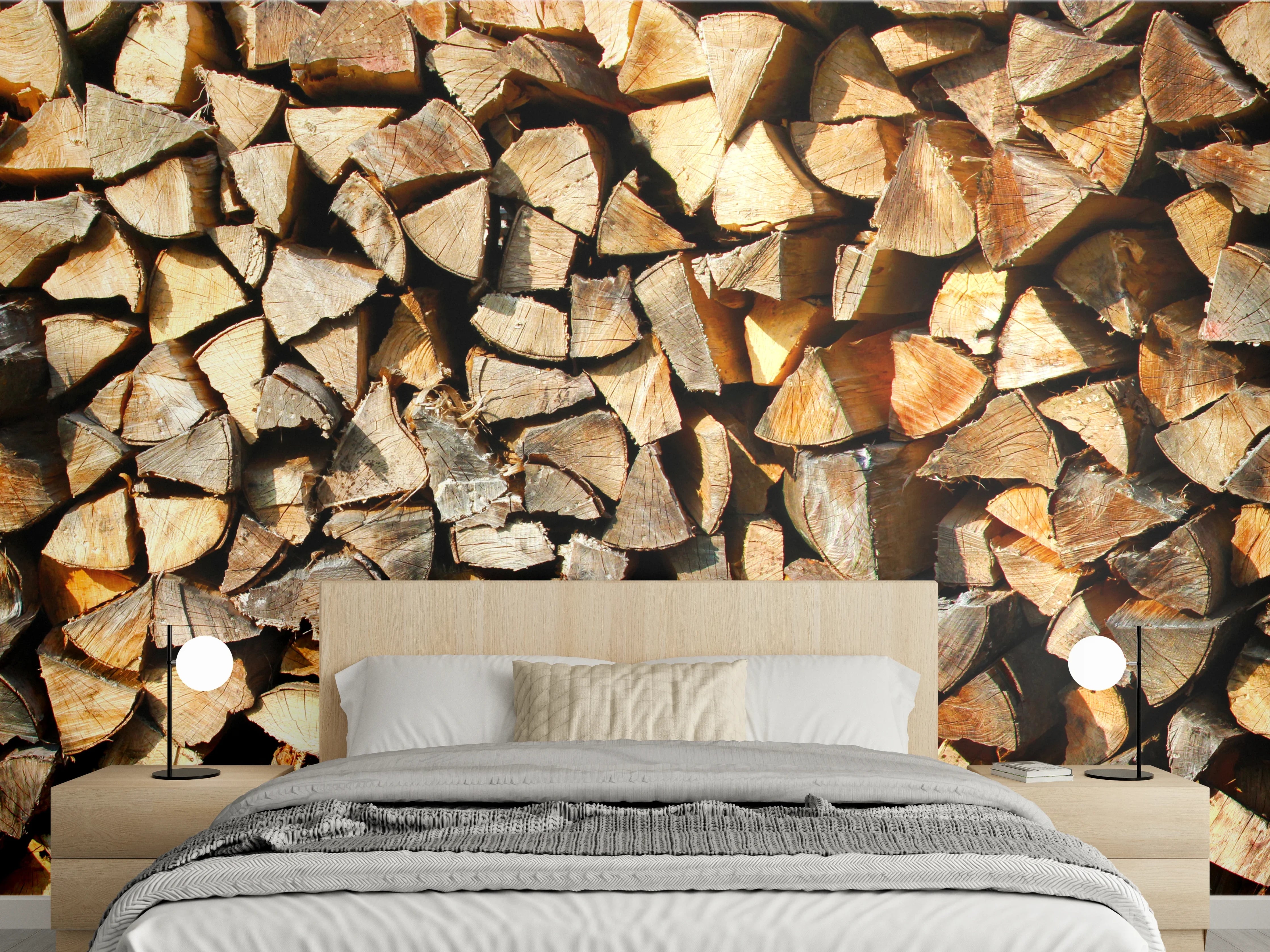 Wandverkleidung Schlafzimmer - Holzstämme