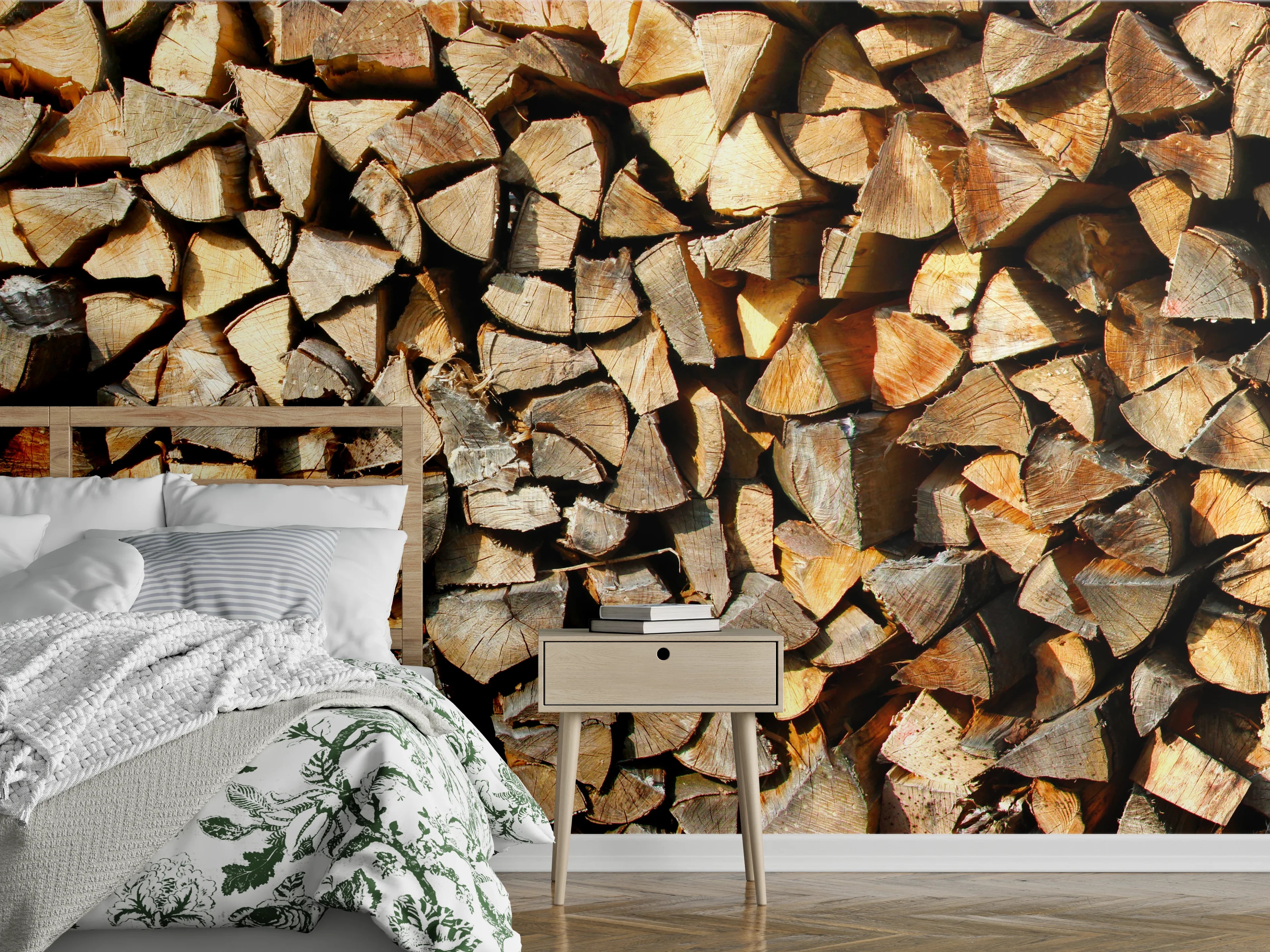 Wandverkleidung Schlafzimmer - Holzstämme