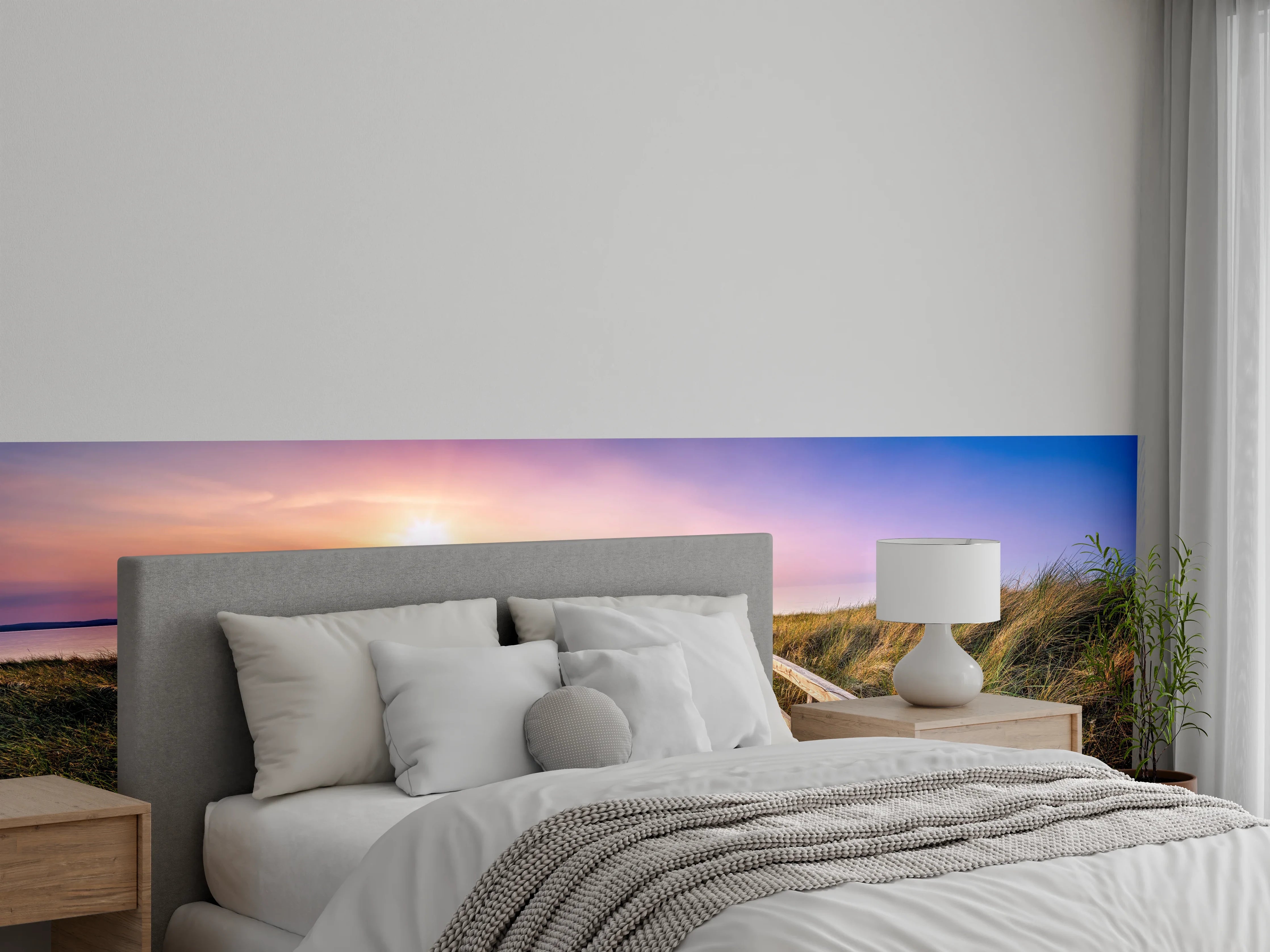 Wandverkleidung Schlafzimmer - Holzsteg zum Meer Sonnenuntergang