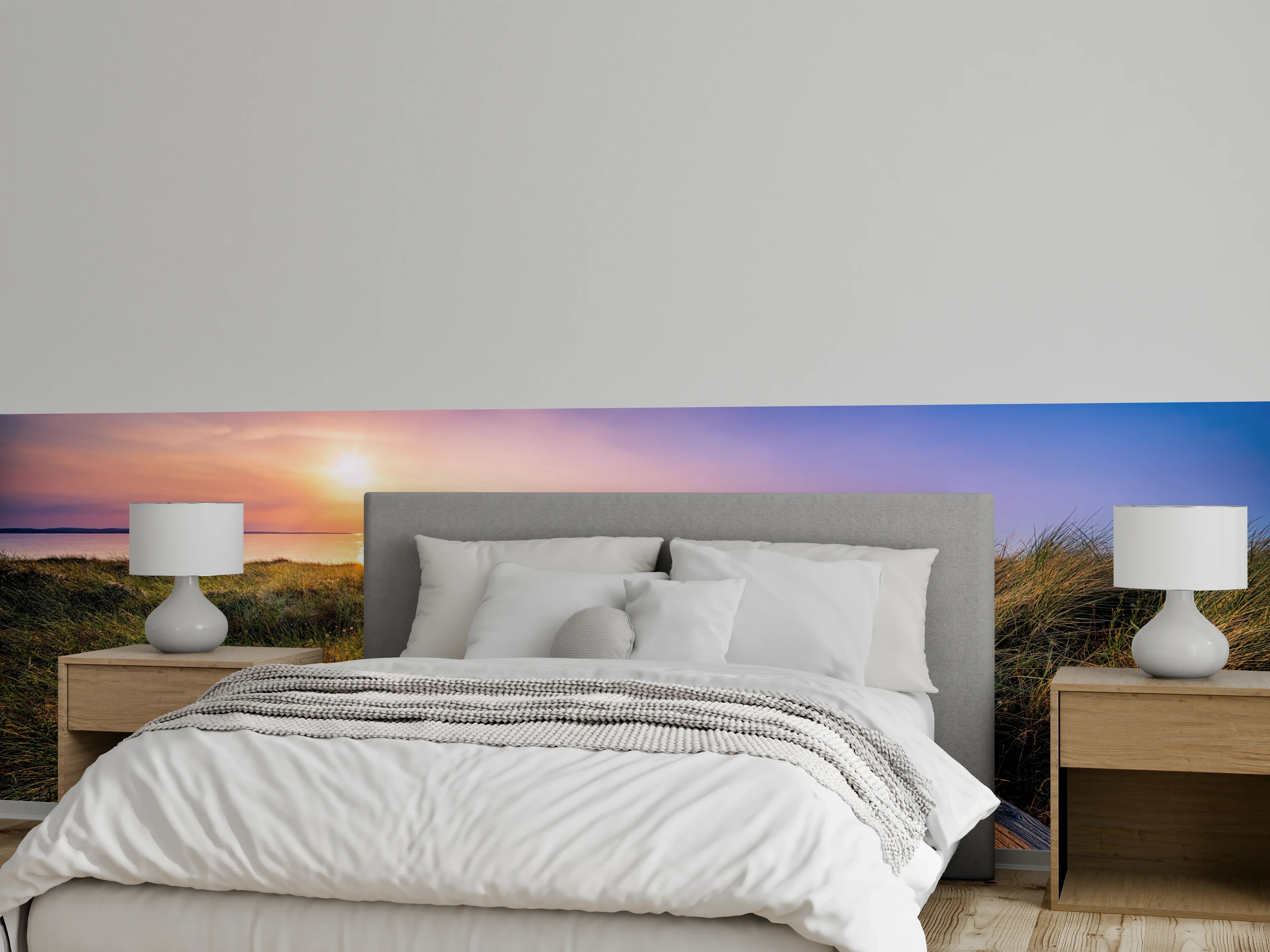 Wandverkleidung Schlafzimmer - Holzsteg zum Meer Sonnenuntergang