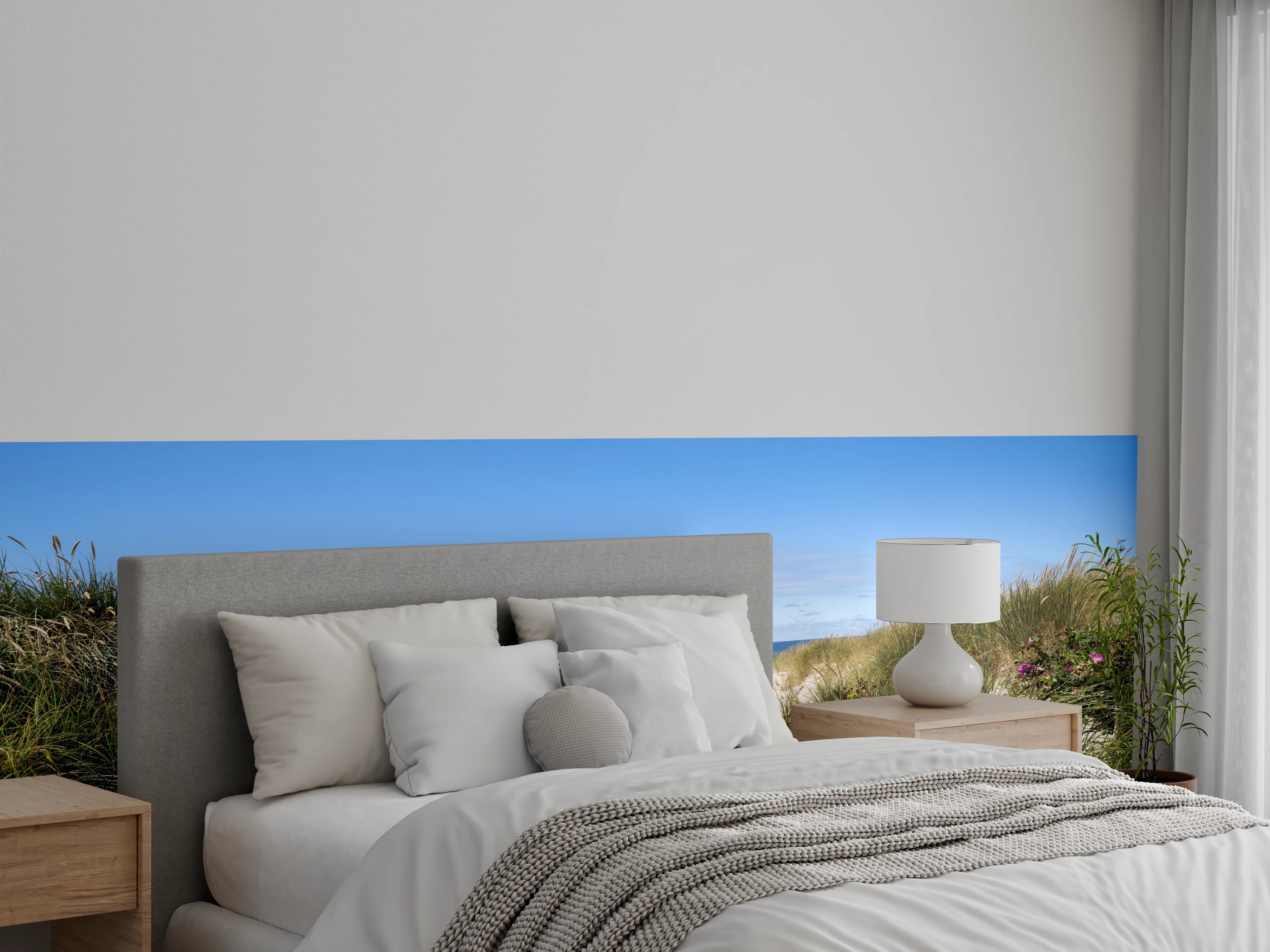 Wandverkleidung Schlafzimmer - Holzsteg zum Strand mit Dünen