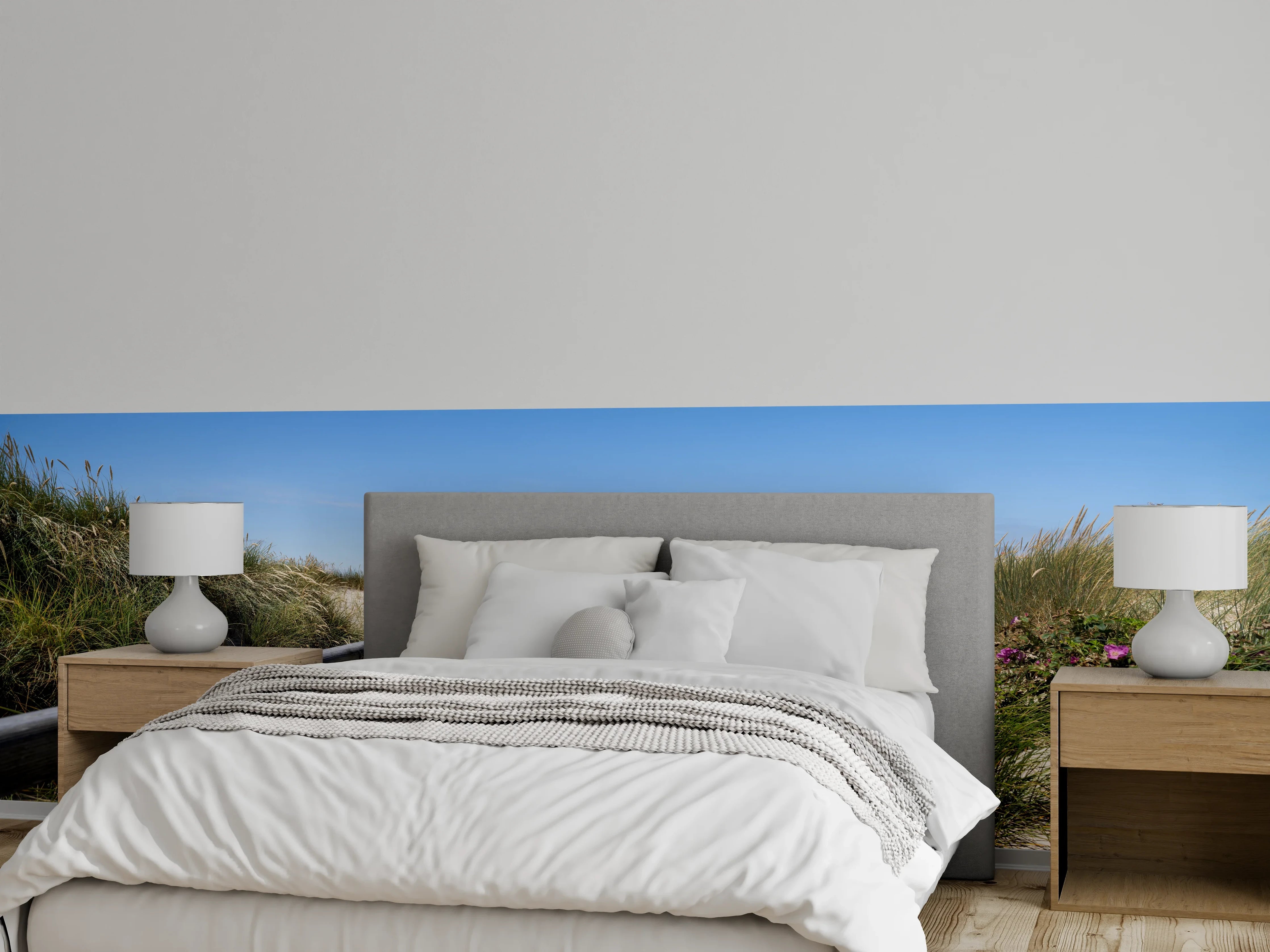 Wandverkleidung Schlafzimmer - Holzsteg zum Strand mit Dünen