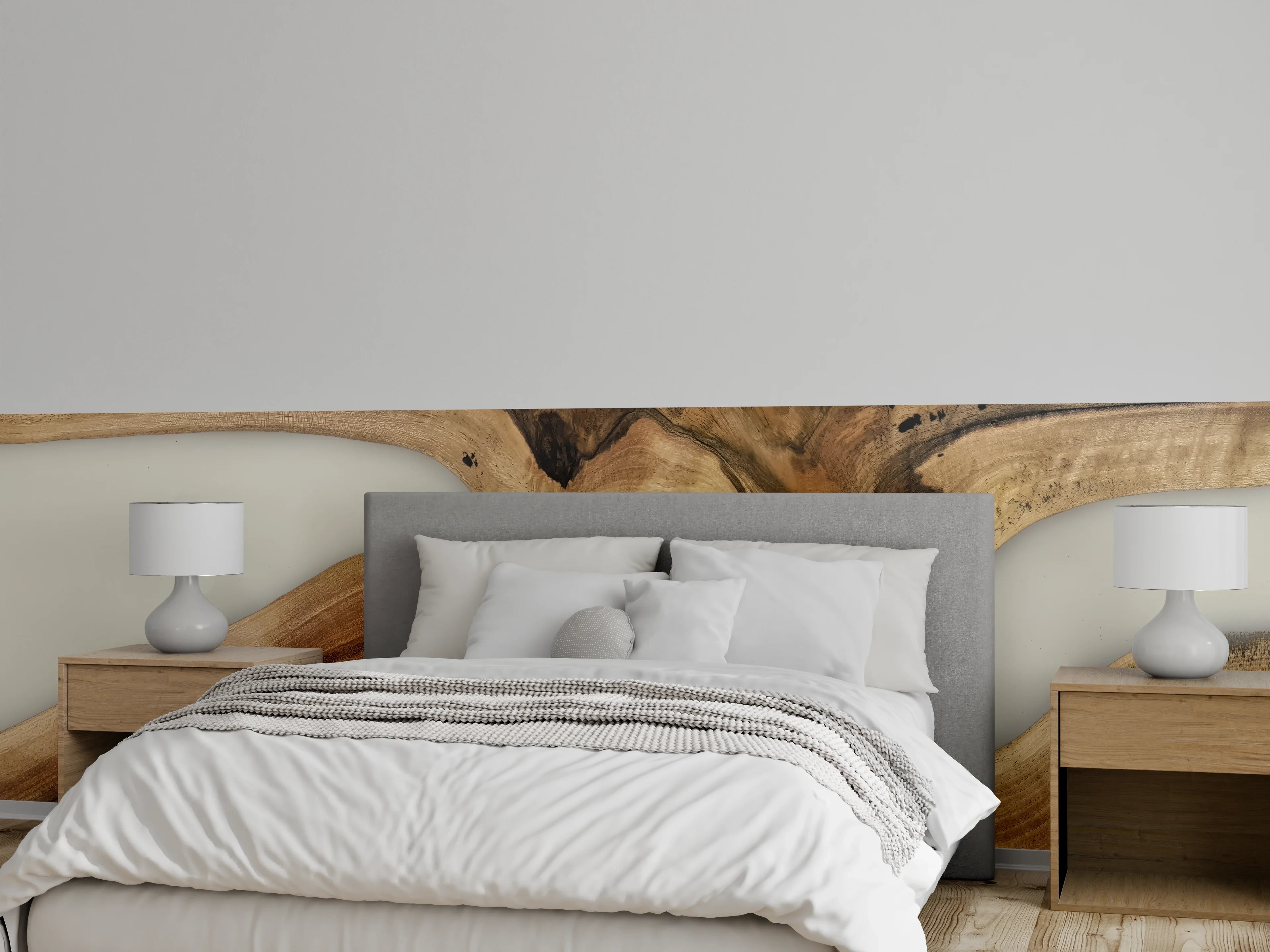 Wandverkleidung Schlafzimmer - Holzstruktur Flusslauf Wandbild