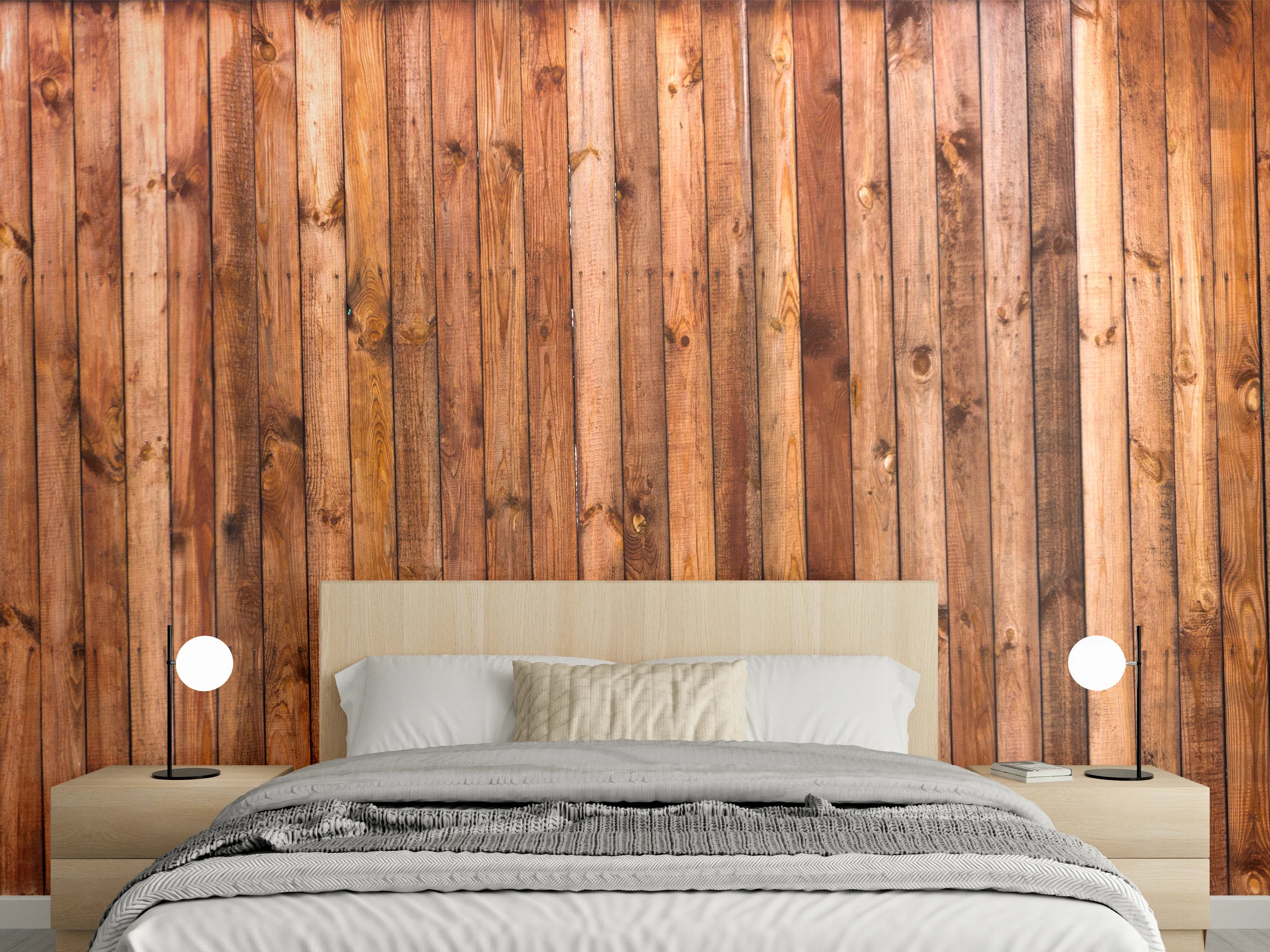 Wandverkleidung Schlafzimmer - Holzstruktur Planken Panorama