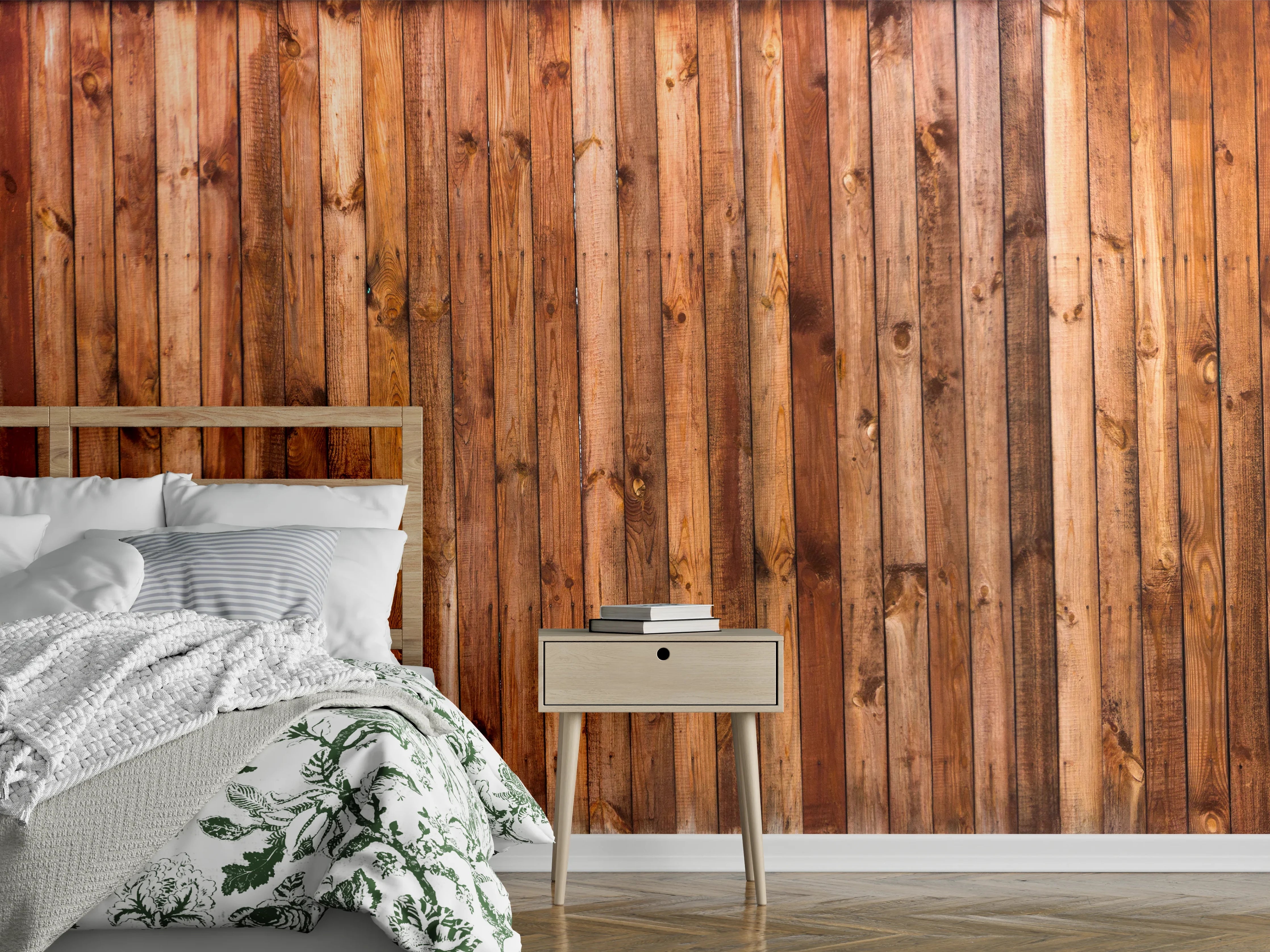 Wandverkleidung Schlafzimmer - Holzstruktur Planken Panorama