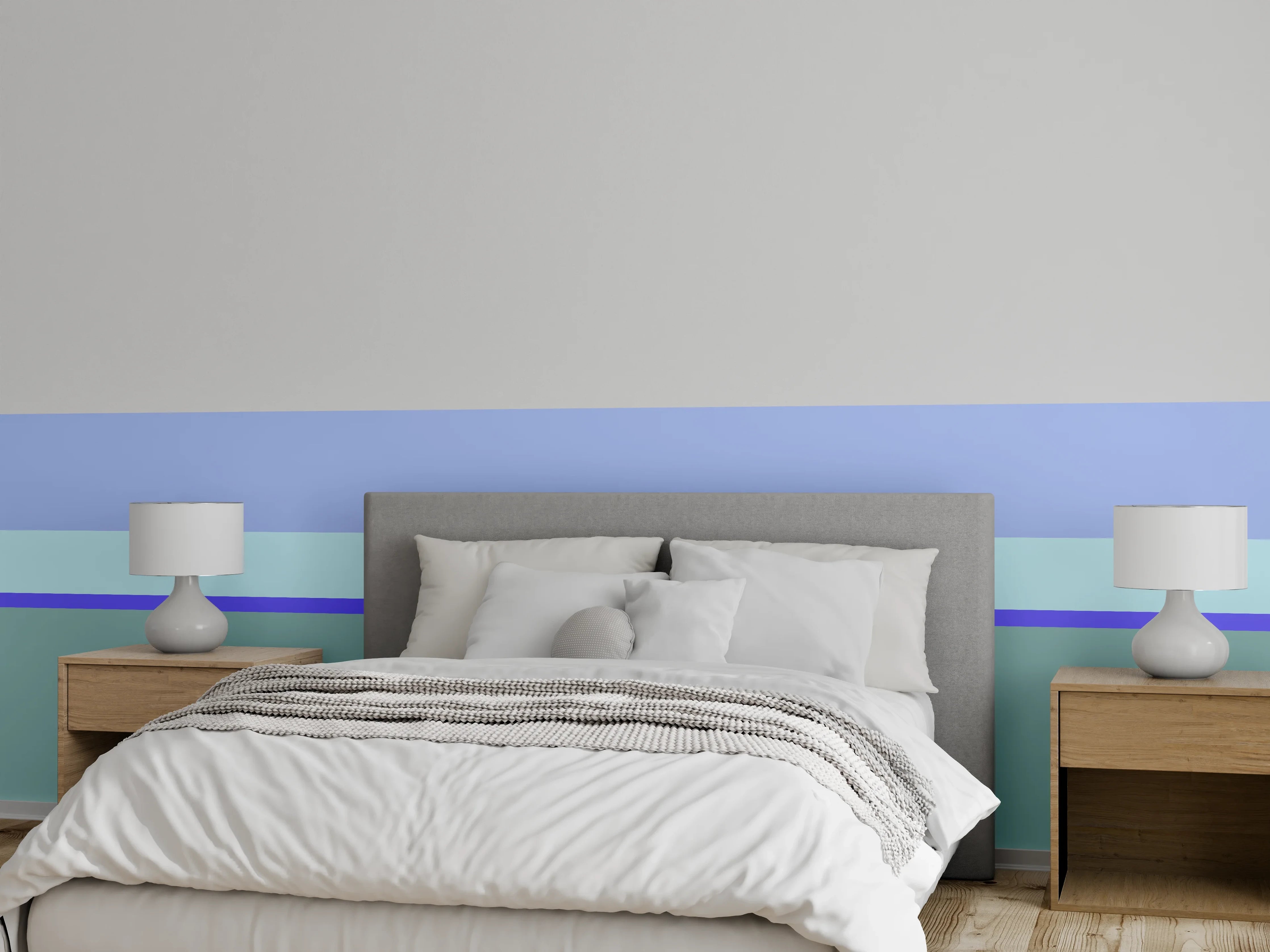 Wandverkleidung Schlafzimmer - Horizont Abstrakt Blau Grün Minimal