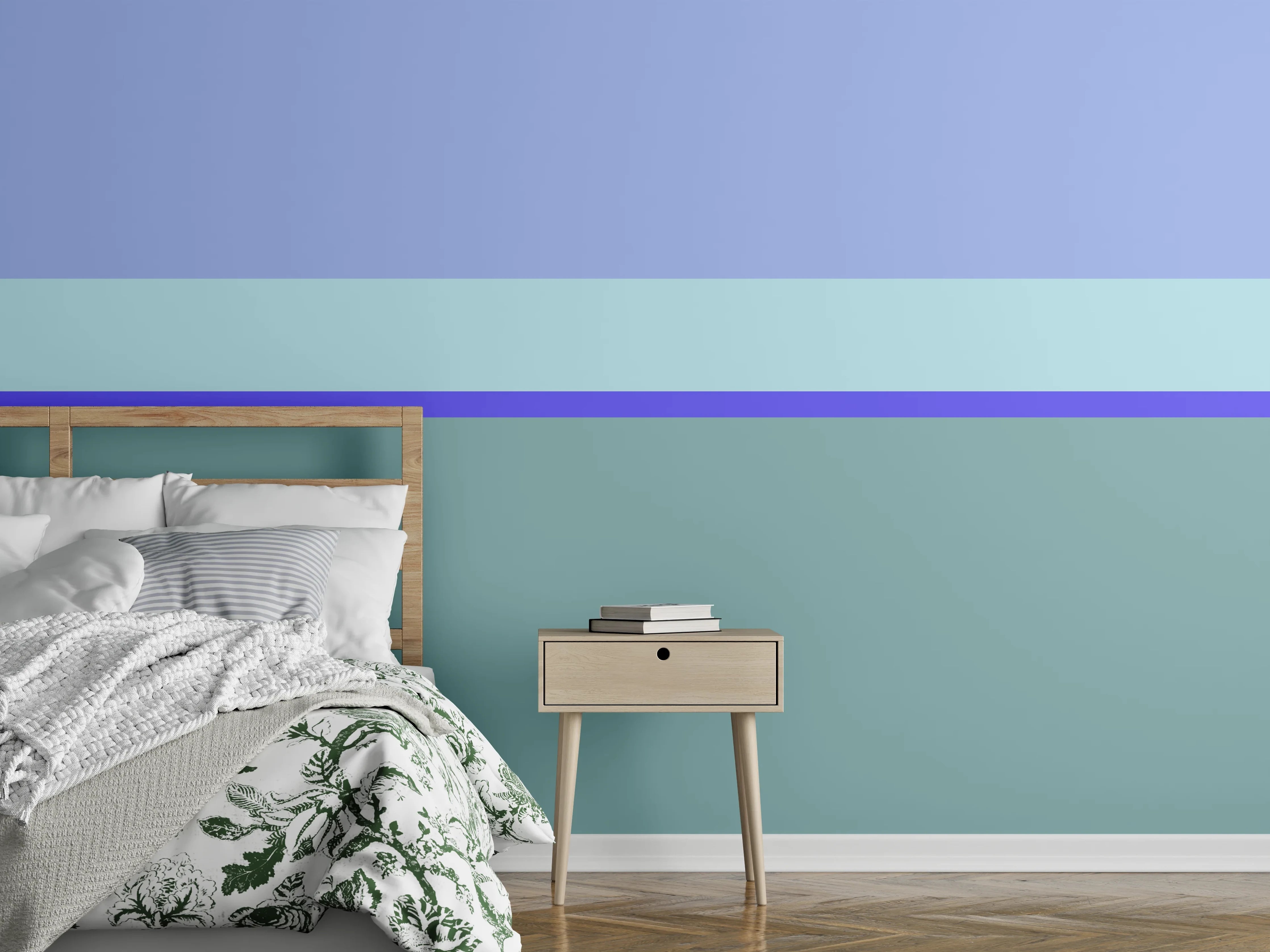 Wandverkleidung Schlafzimmer - Horizont Abstrakt Blau Grün Minimal