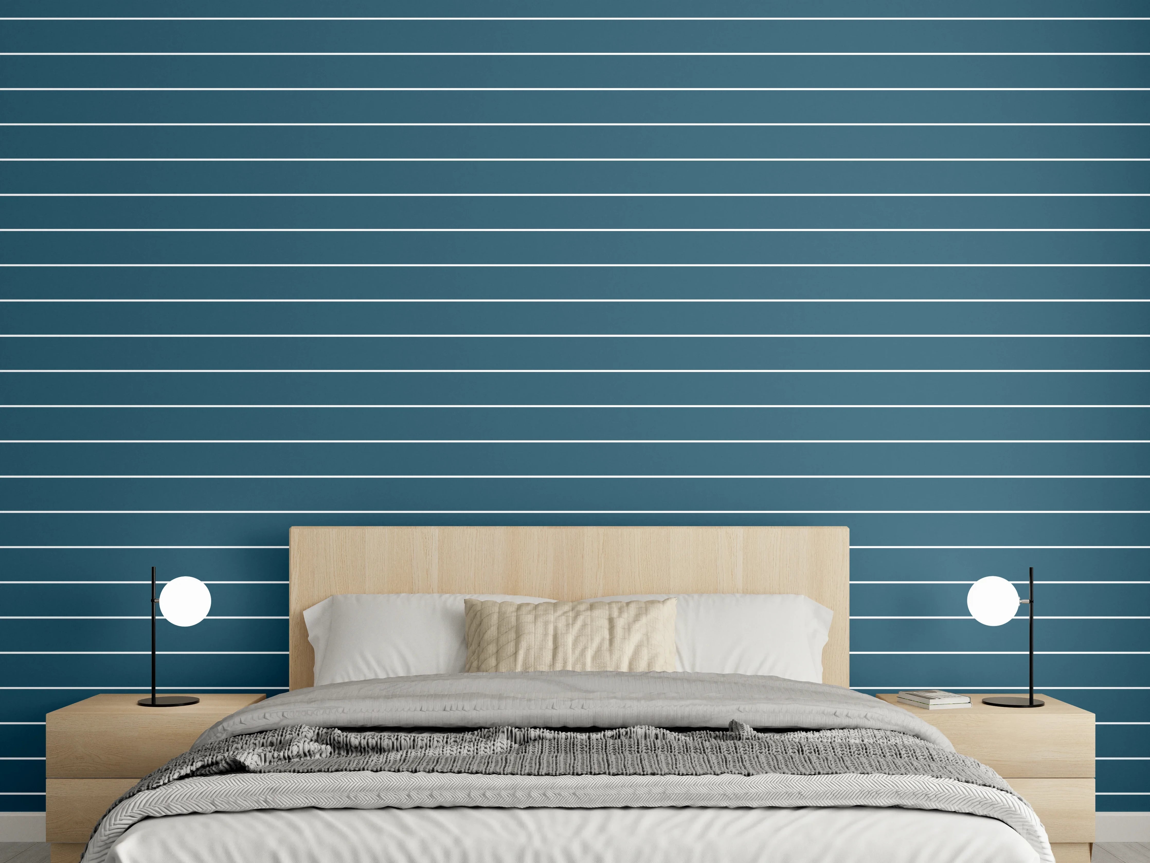 Wandverkleidung Schlafzimmer - Horizontale Streifen Wanddekor Blau