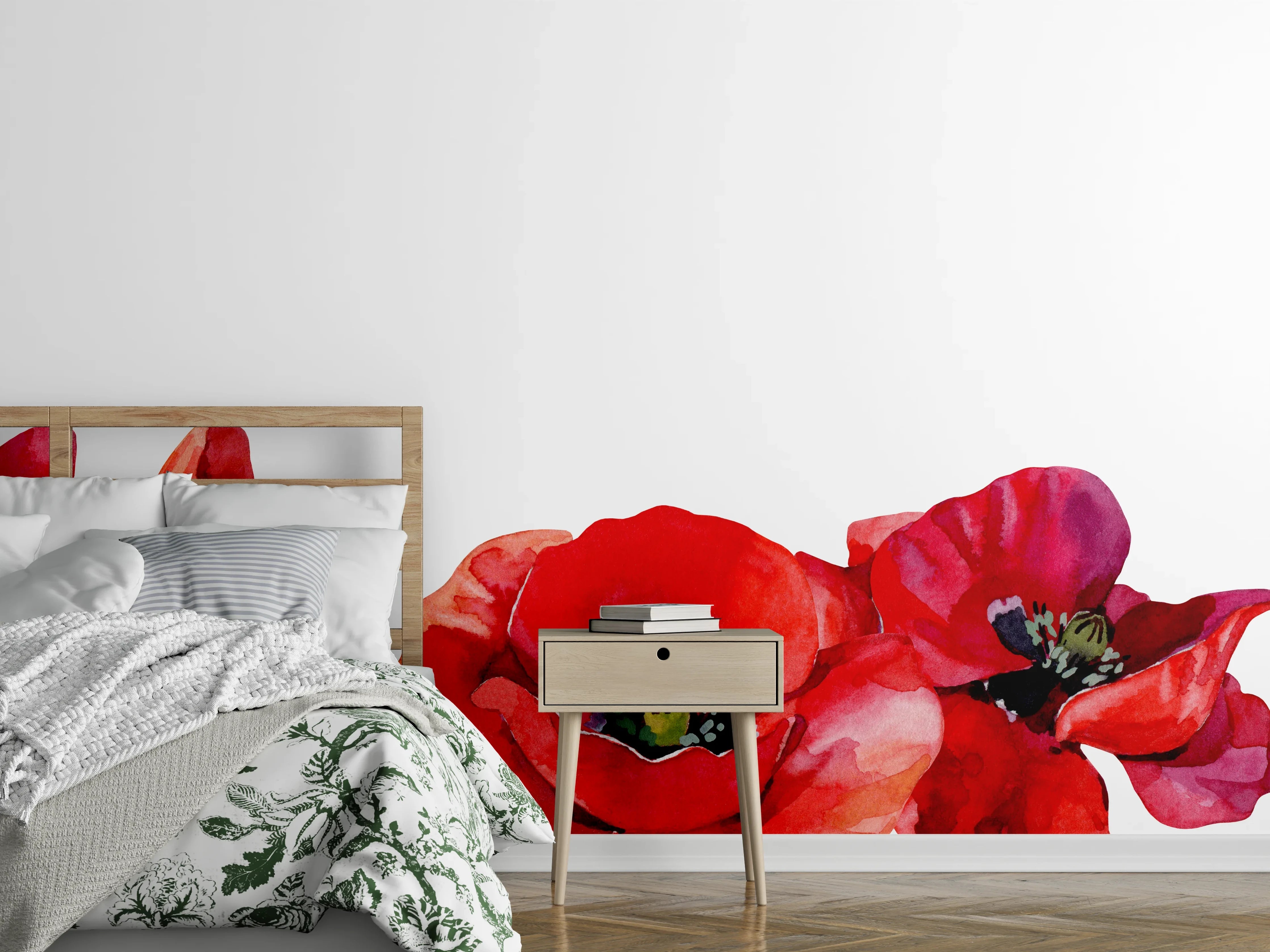 Wandverkleidung Schlafzimmer - Horizontale scharlachroten Mohnblumen