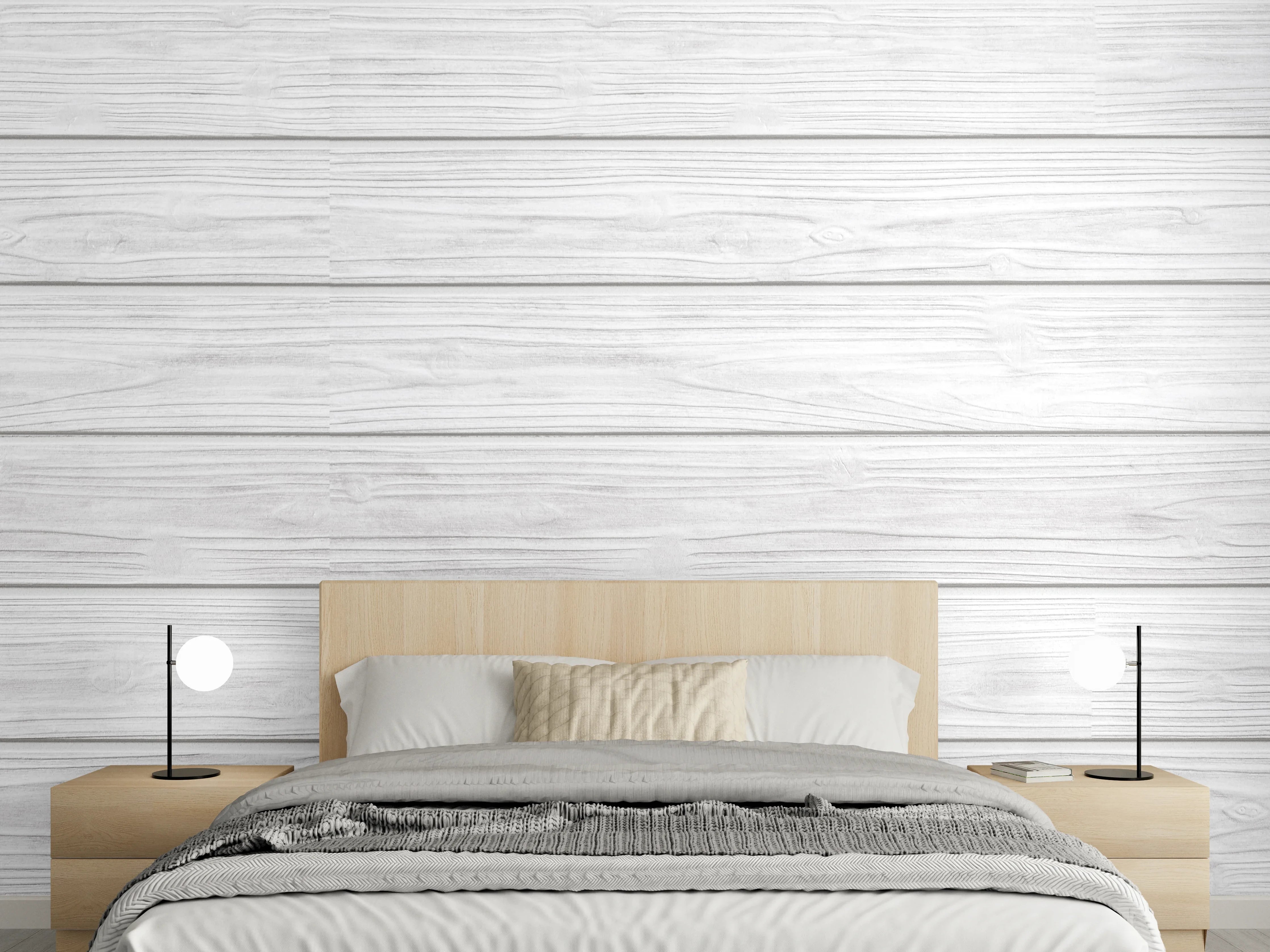 Wandverkleidung Schlafzimmer - Horizontale weiße Holztextur