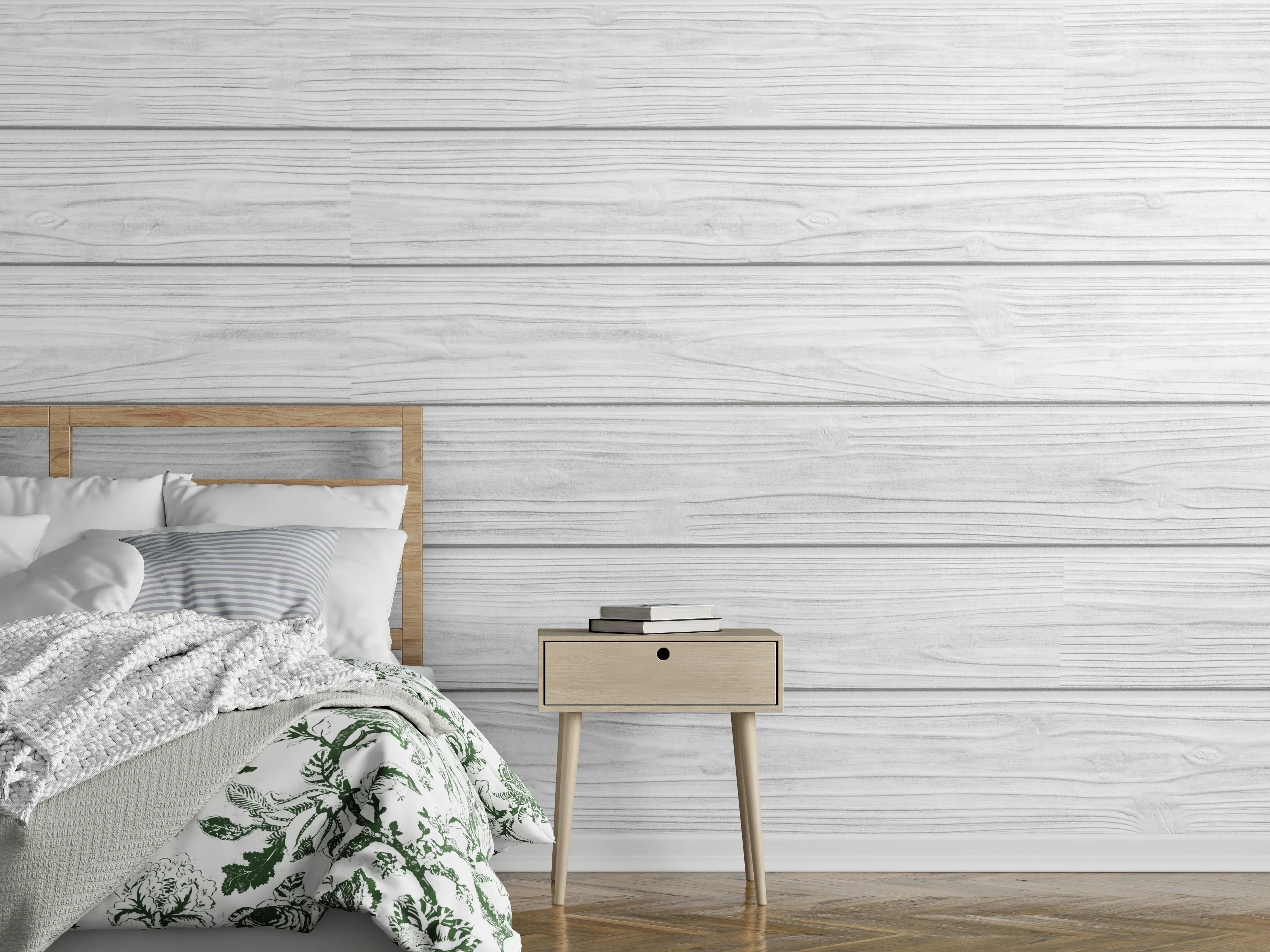 Wandverkleidung Schlafzimmer - Horizontale weiße Holztextur