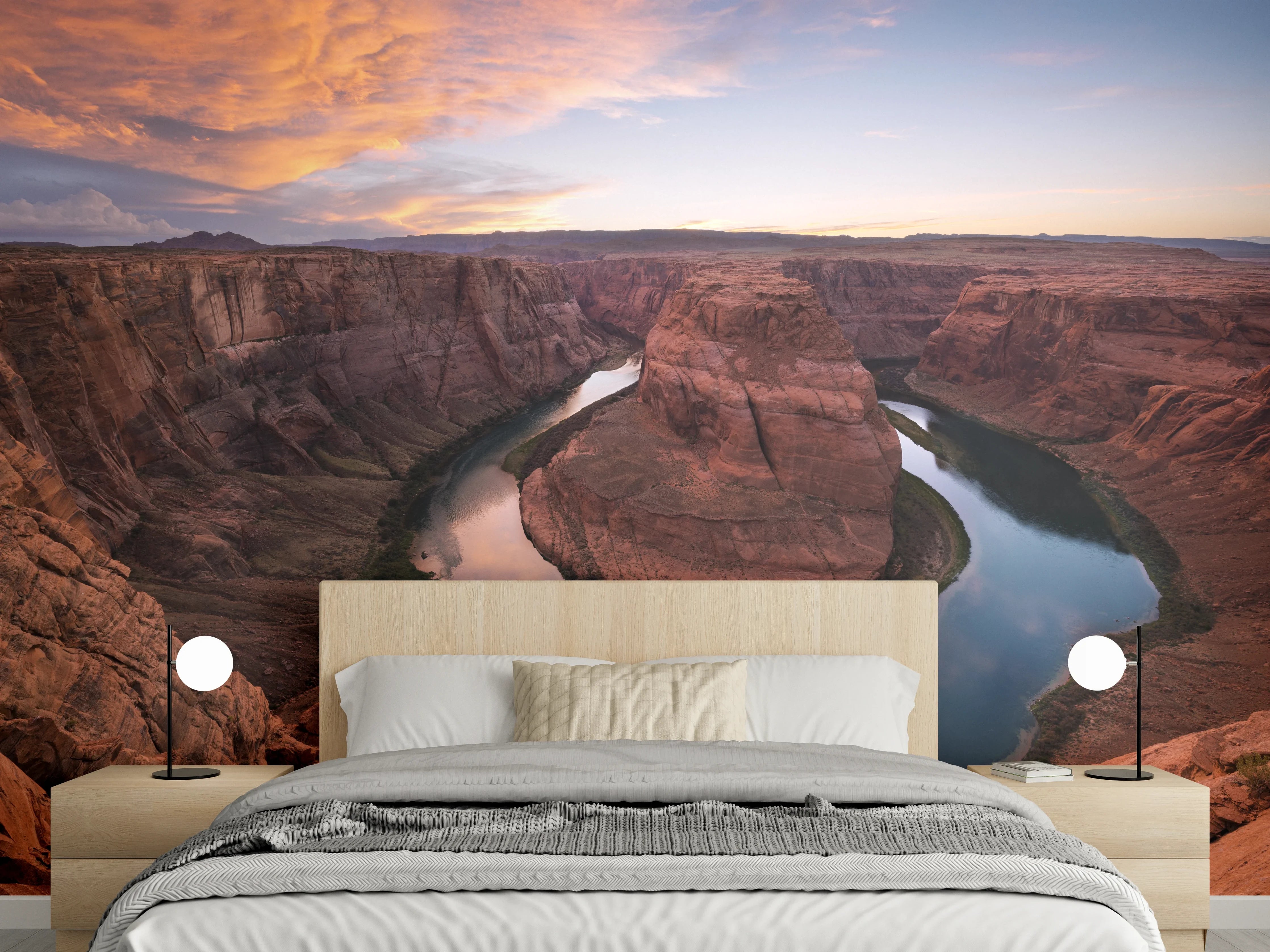Wandverkleidung Schlafzimmer - Horseshoe Bend Sonnenuntergang Fotokunst