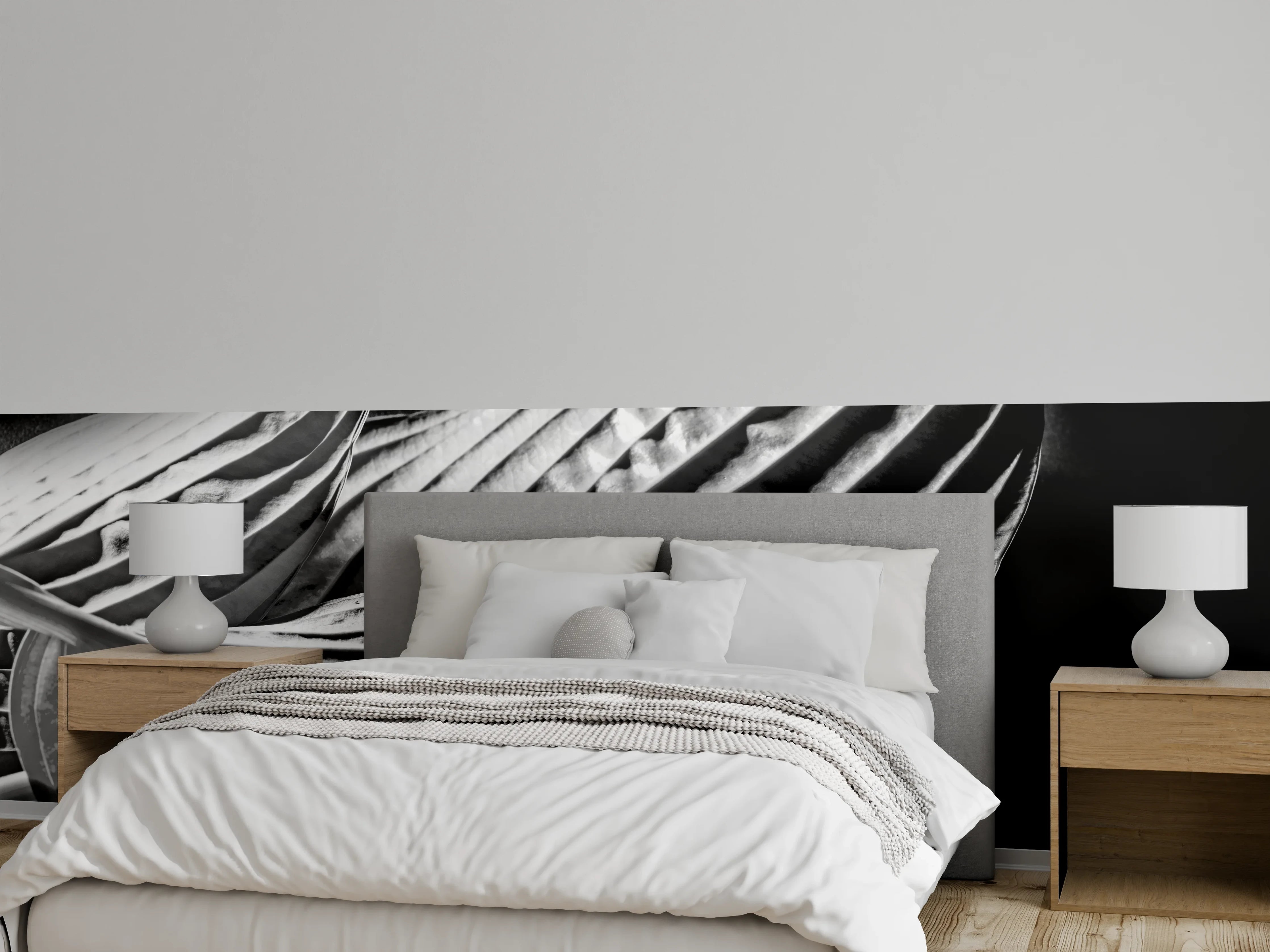 Wandverkleidung Schlafzimmer - Hosta-Blätter Schwarz-Weiß Kunstfoto