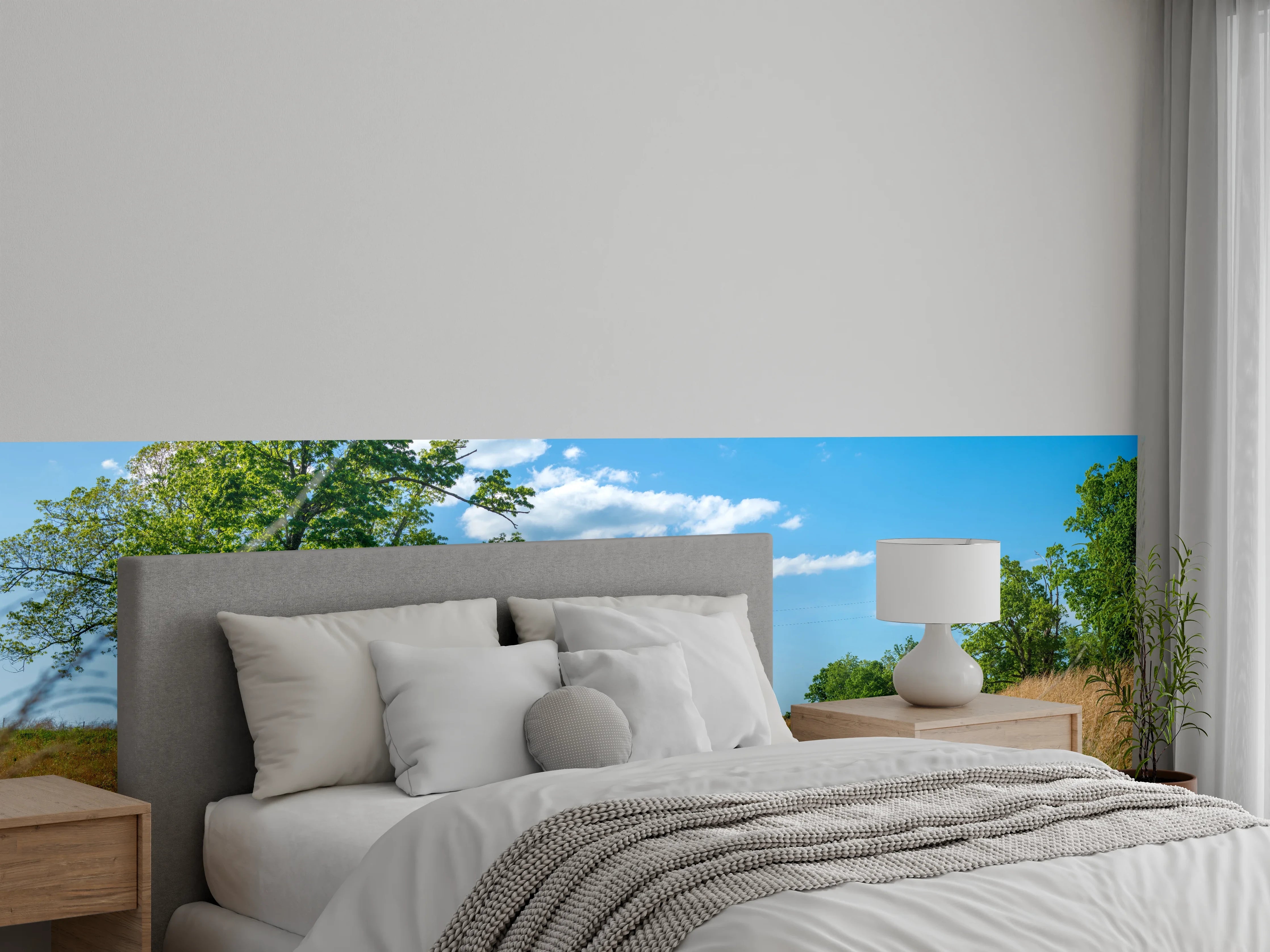 Wandverkleidung Schlafzimmer - Idyllische Landschaft mit See und Haus