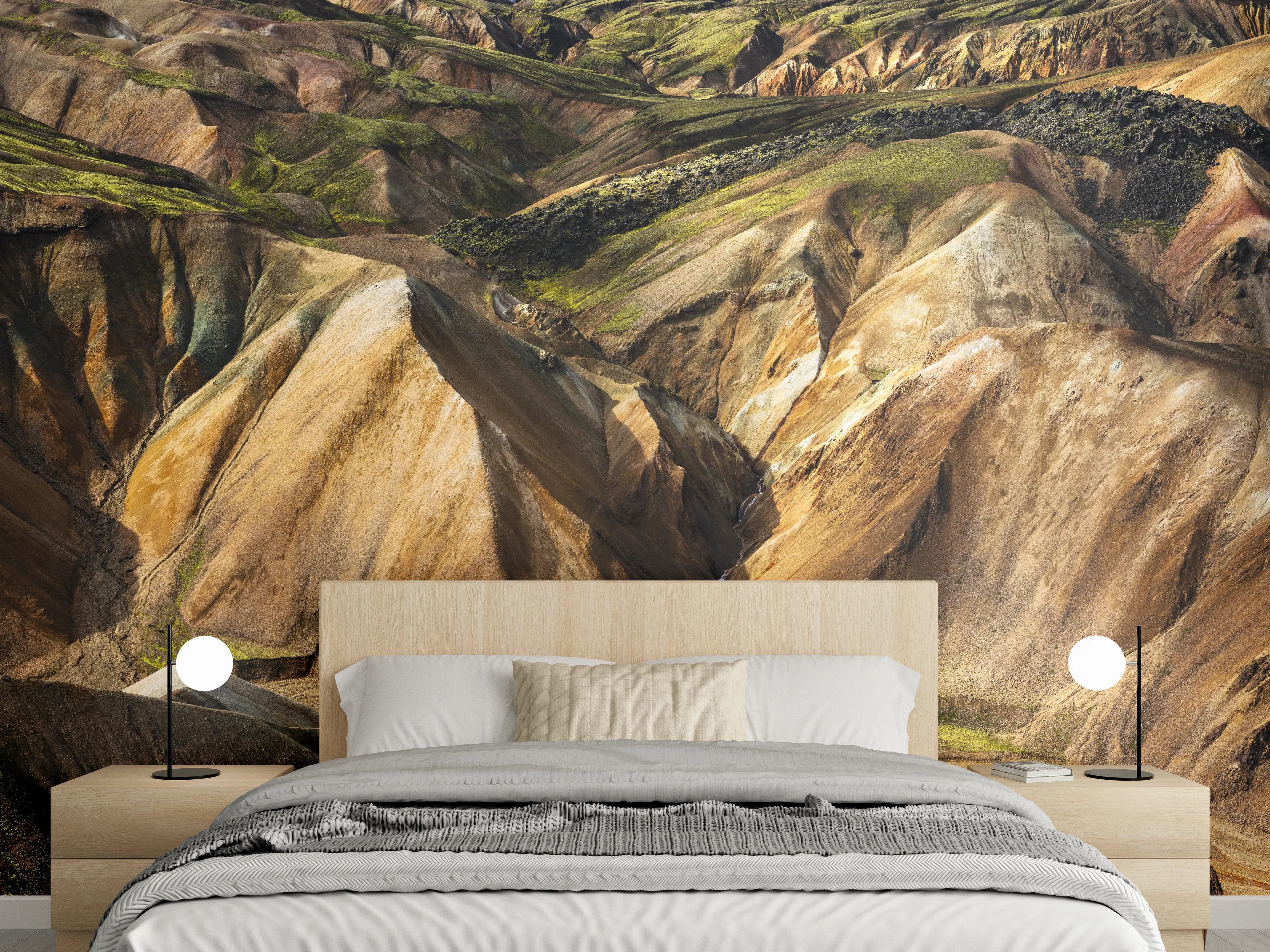 Wandverkleidung Schlafzimmer - Island Berge Farbenpracht Naturposter