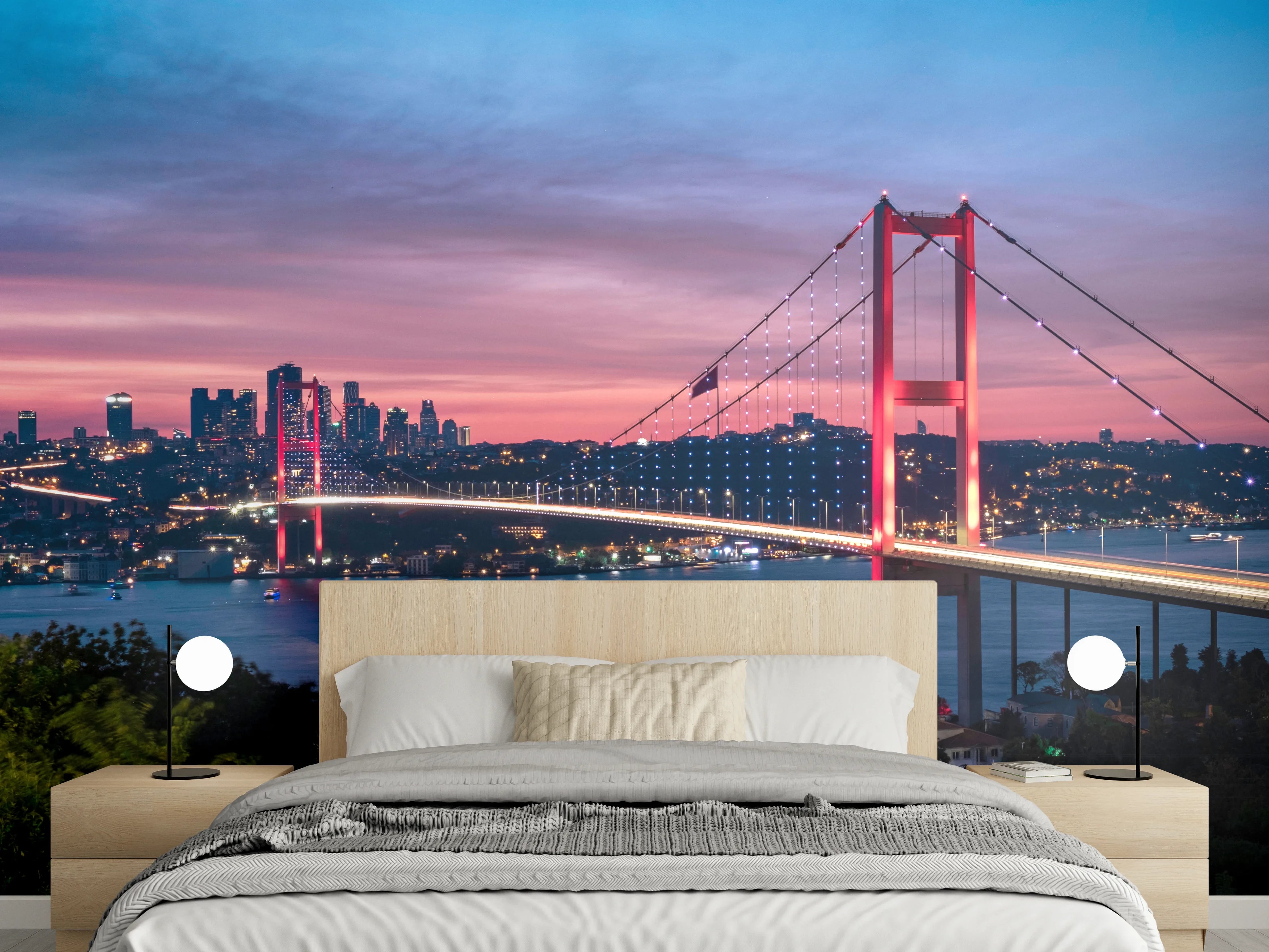 Wandverkleidung Schlafzimmer - Istanbul Bosporusbrücke bei Dämmerung