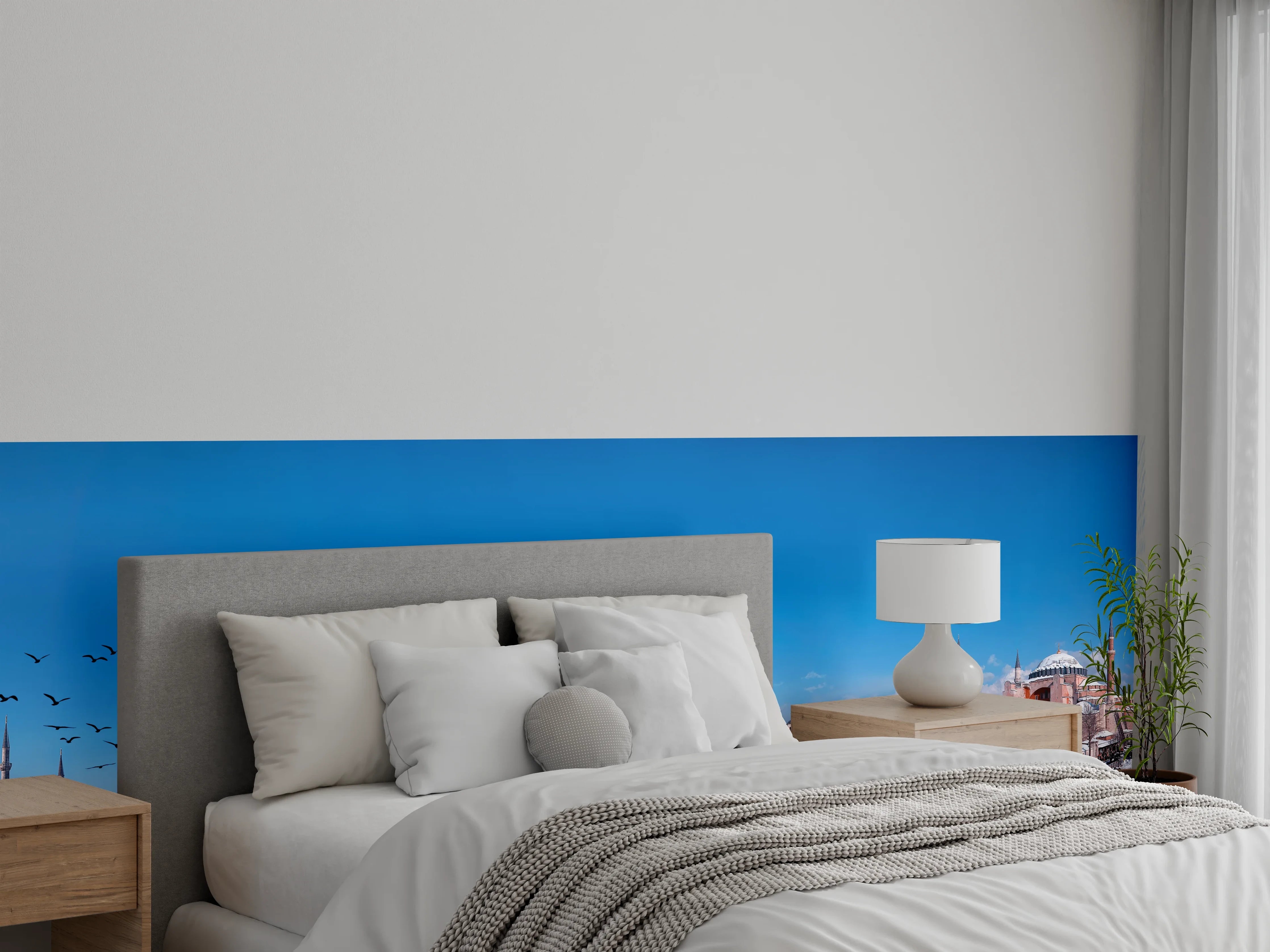 Wandverkleidung Schlafzimmer - Istanbul Skyline Blau-Weiß