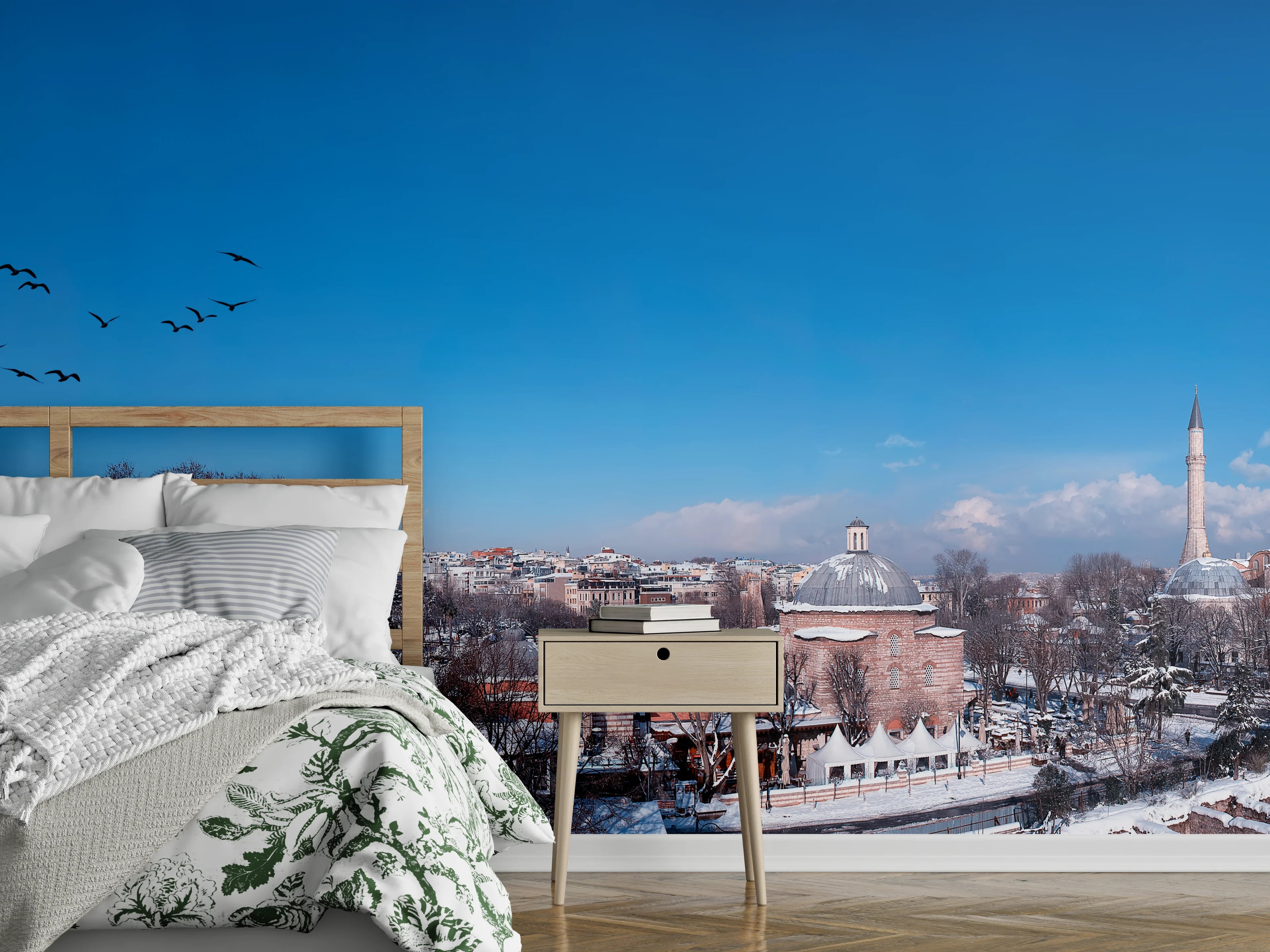 Wandverkleidung Schlafzimmer - Istanbul Skyline Blau-Weiß