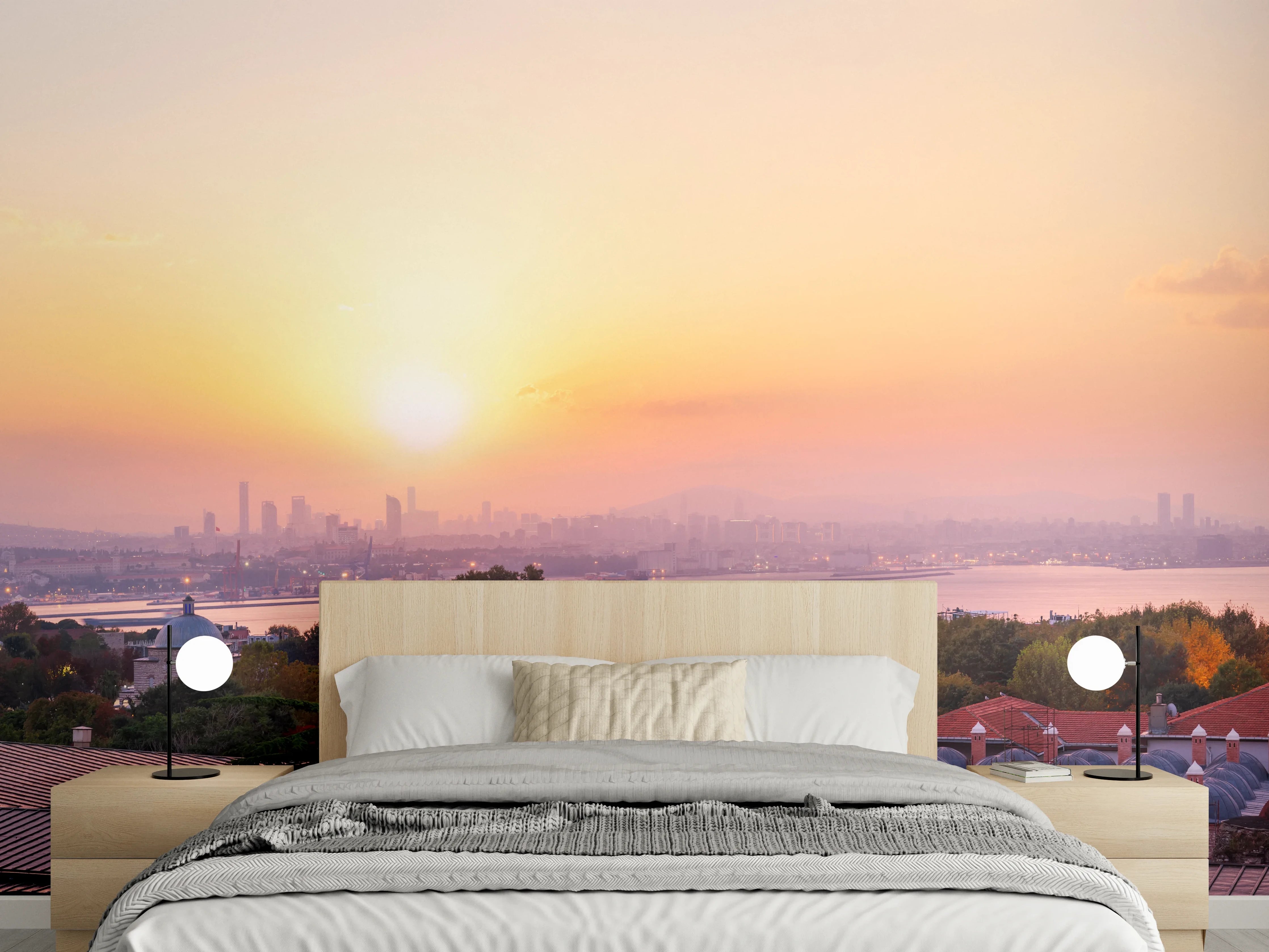 Wandverkleidung Schlafzimmer - Istanbul Skyline bei Sonnenuntergang