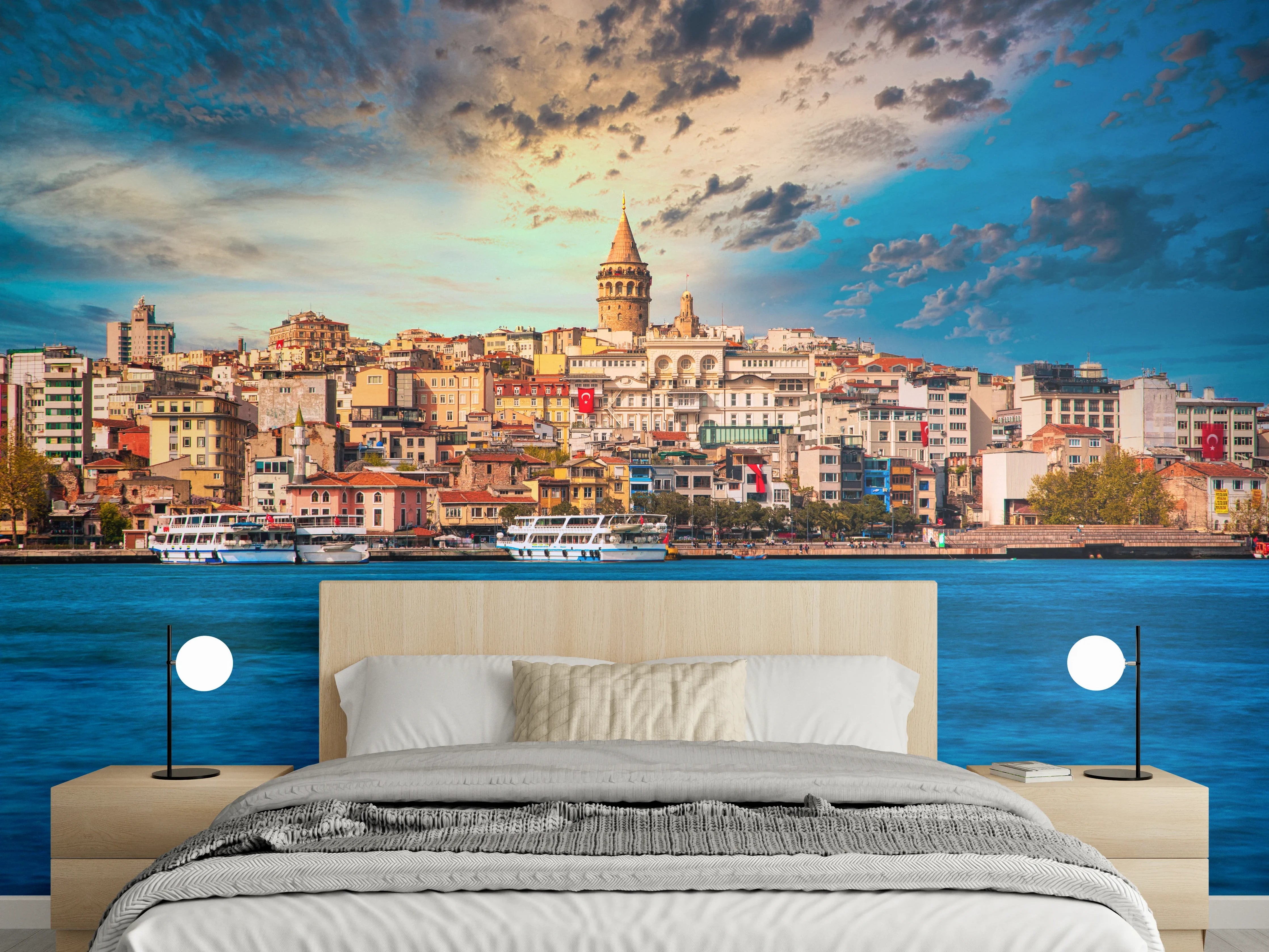 Wandverkleidung Schlafzimmer - Istanbul Skyline mit Galataturm Panorama