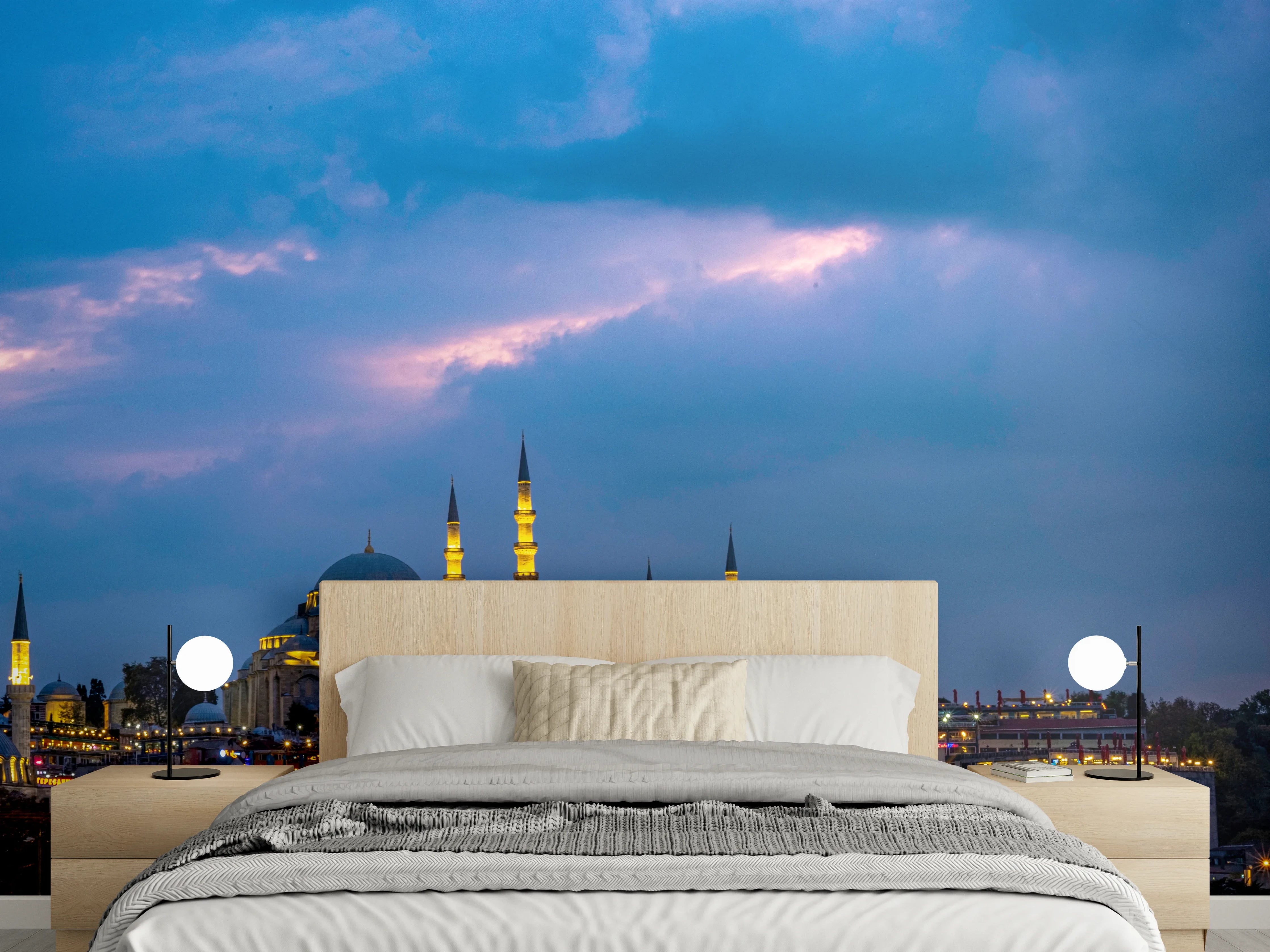 Wandverkleidung Schlafzimmer - Istanbul Skyline mit beleuchteter Moschee