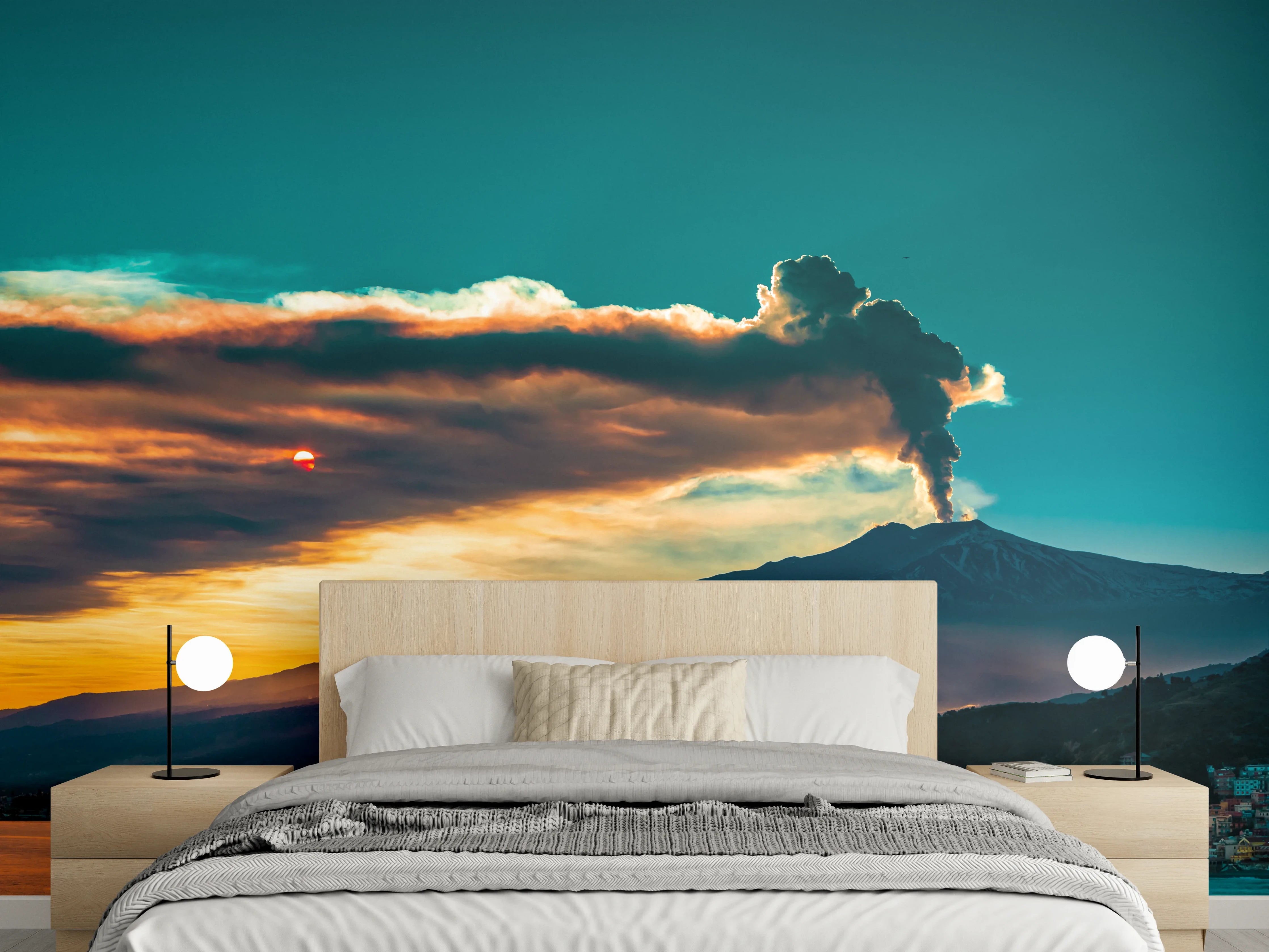 Wandverkleidung Schlafzimmer - Italienische Küste mit Vulkan