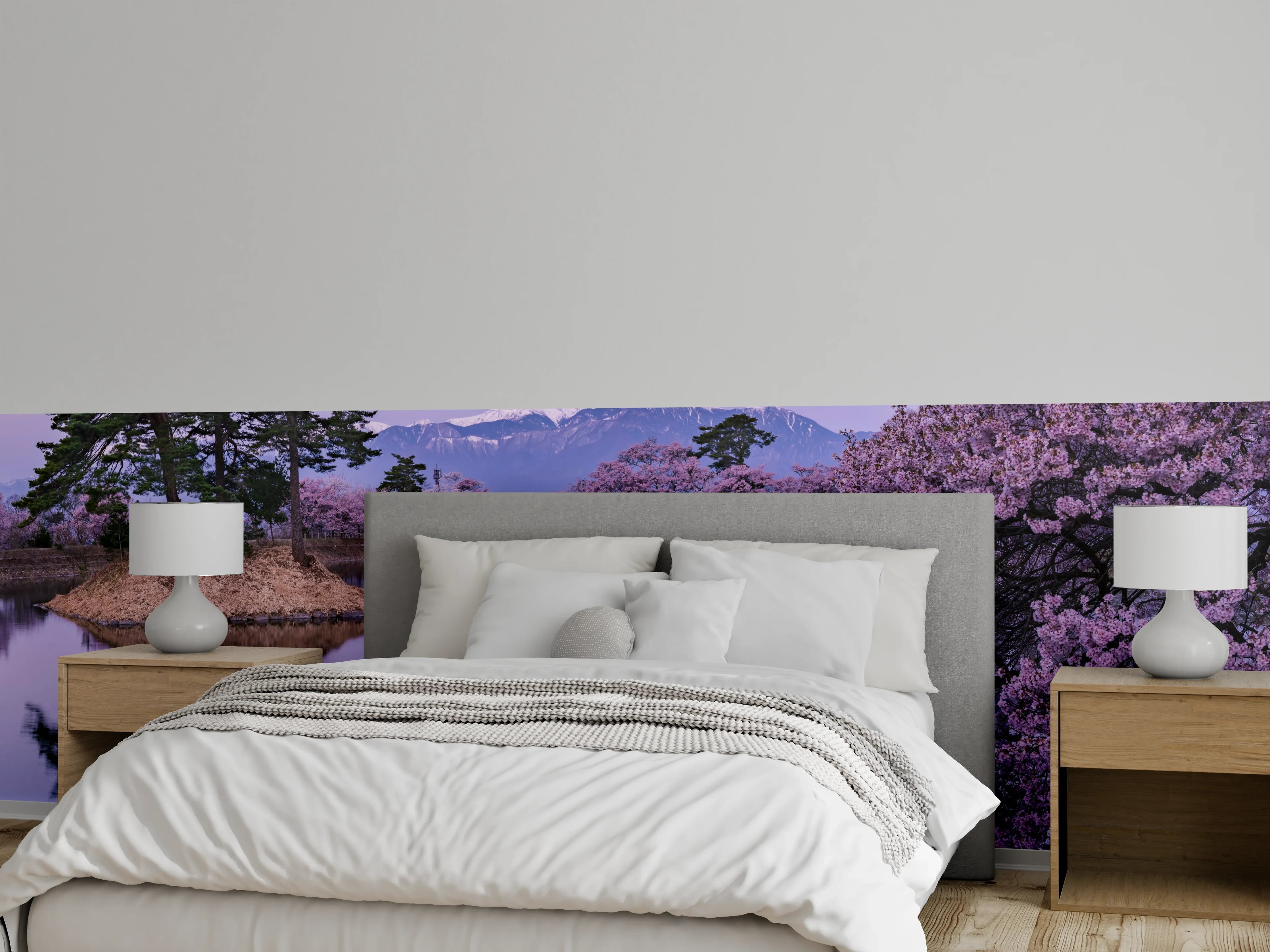 Wandverkleidung Schlafzimmer - Japanische Kirschblüte am See