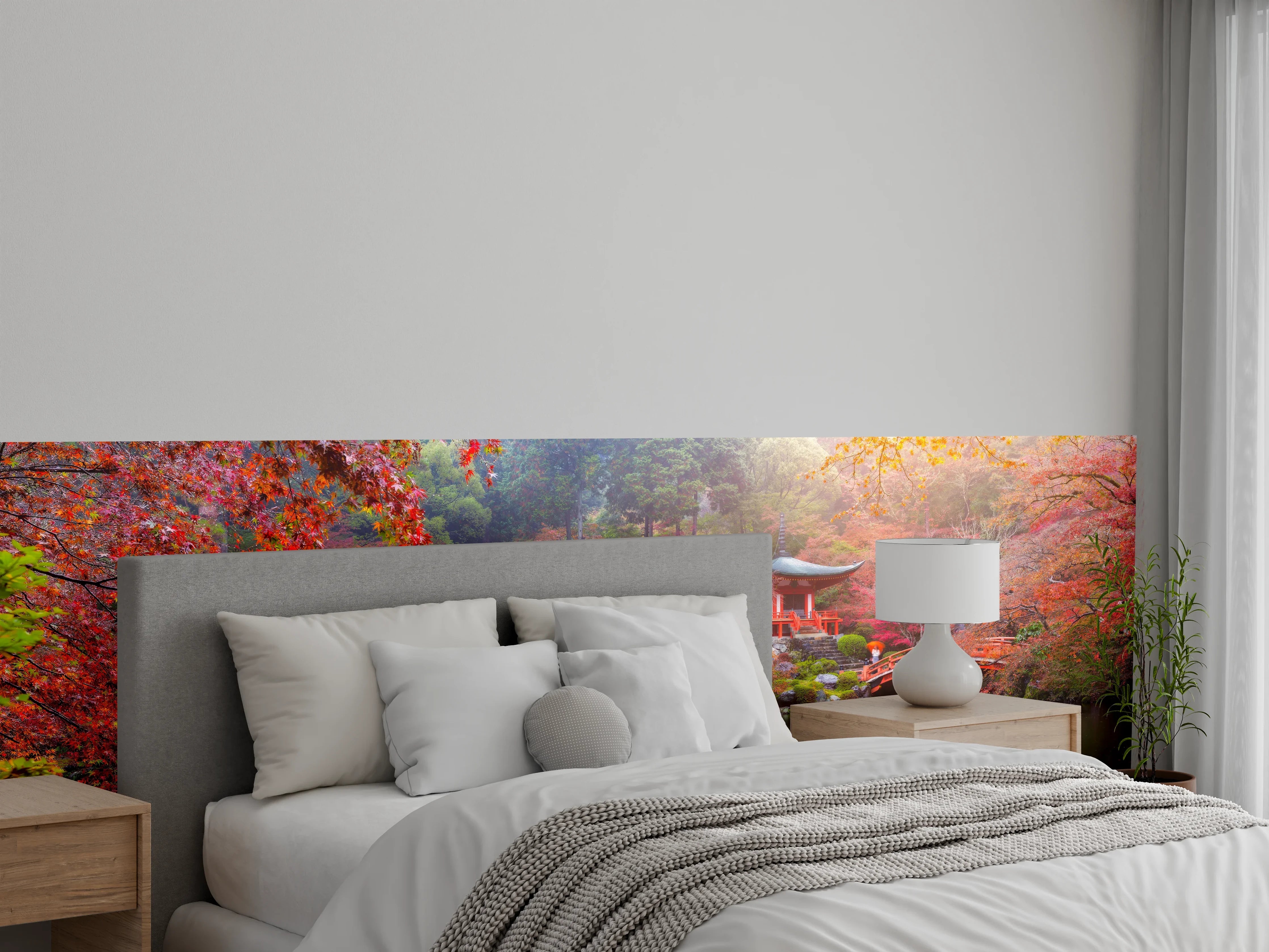 Wandverkleidung Schlafzimmer - Japanischer Garten im Herbst Panorama