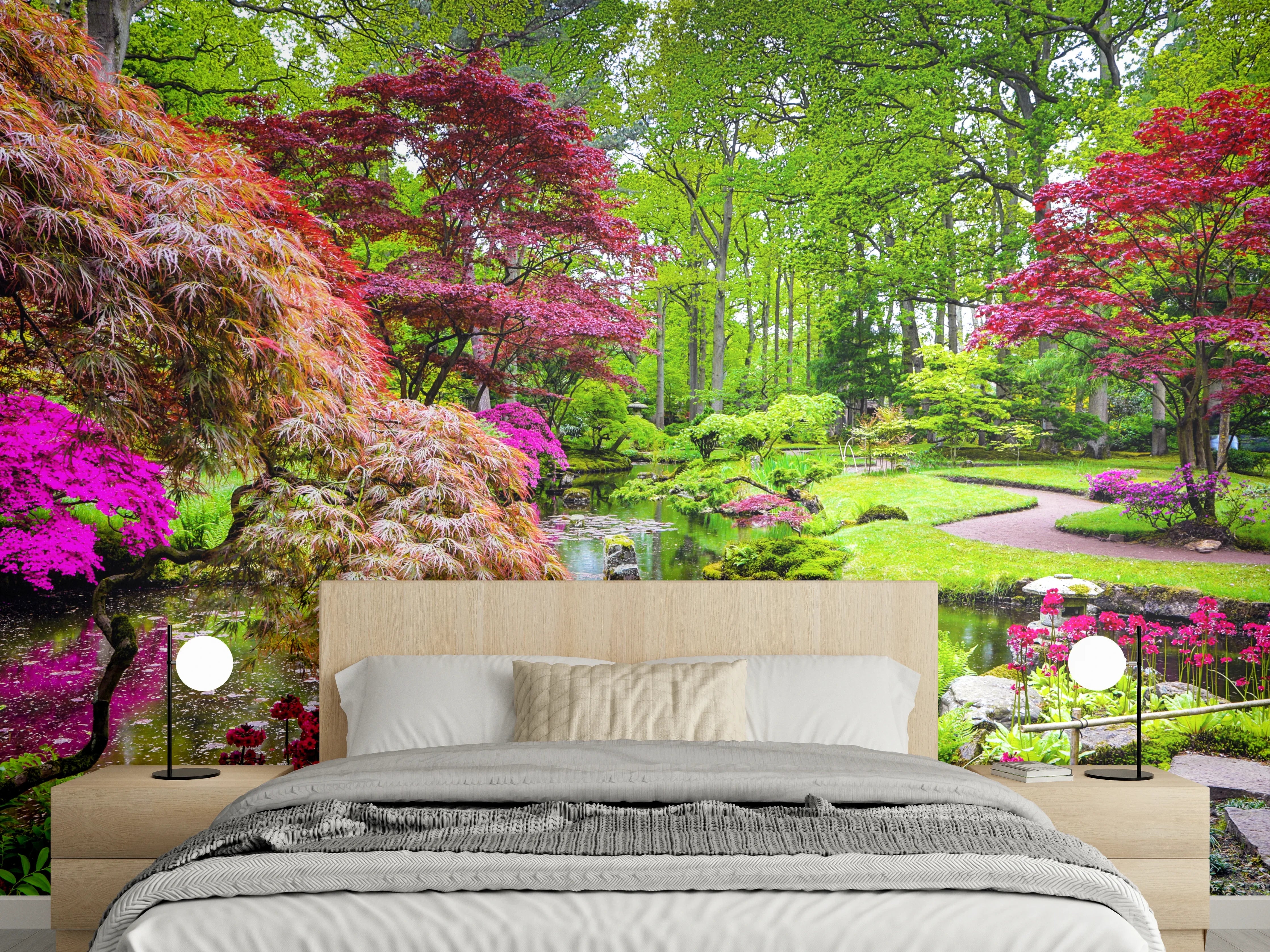 Wandverkleidung Schlafzimmer - Japanischer Garten: Farbenprächtige Naturidylle