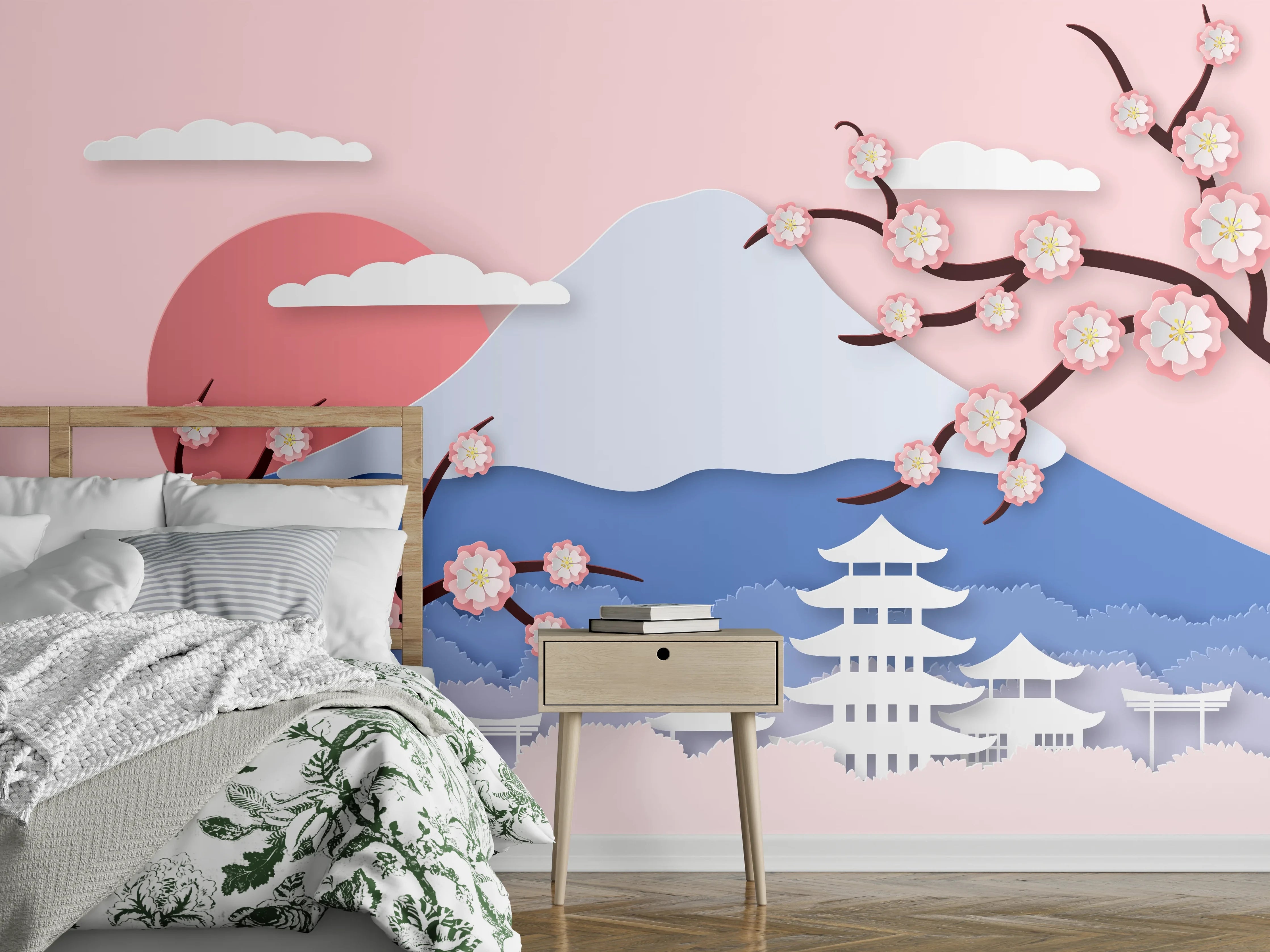 Wandverkleidung Schlafzimmer - Japanischer Kirschblüten-Ansicht